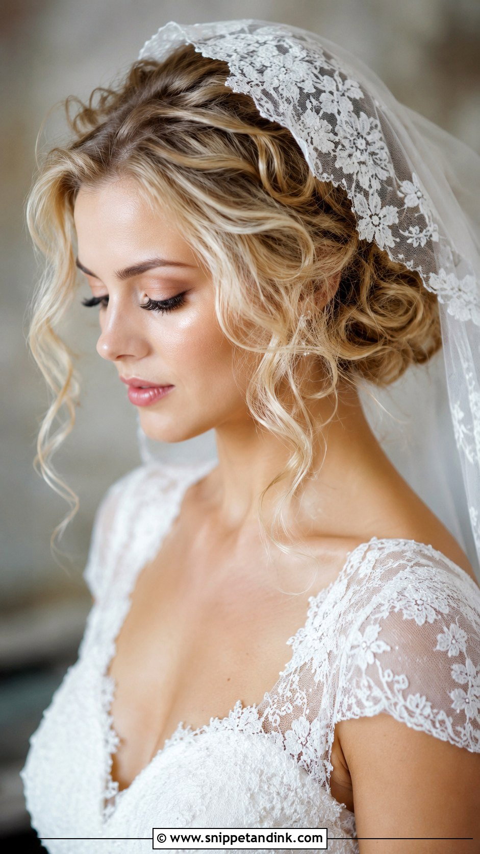 Mantilla Veil With Curly Updo - Snippet and Ink - 15 Mantilla Veil Curly Hair Ideas