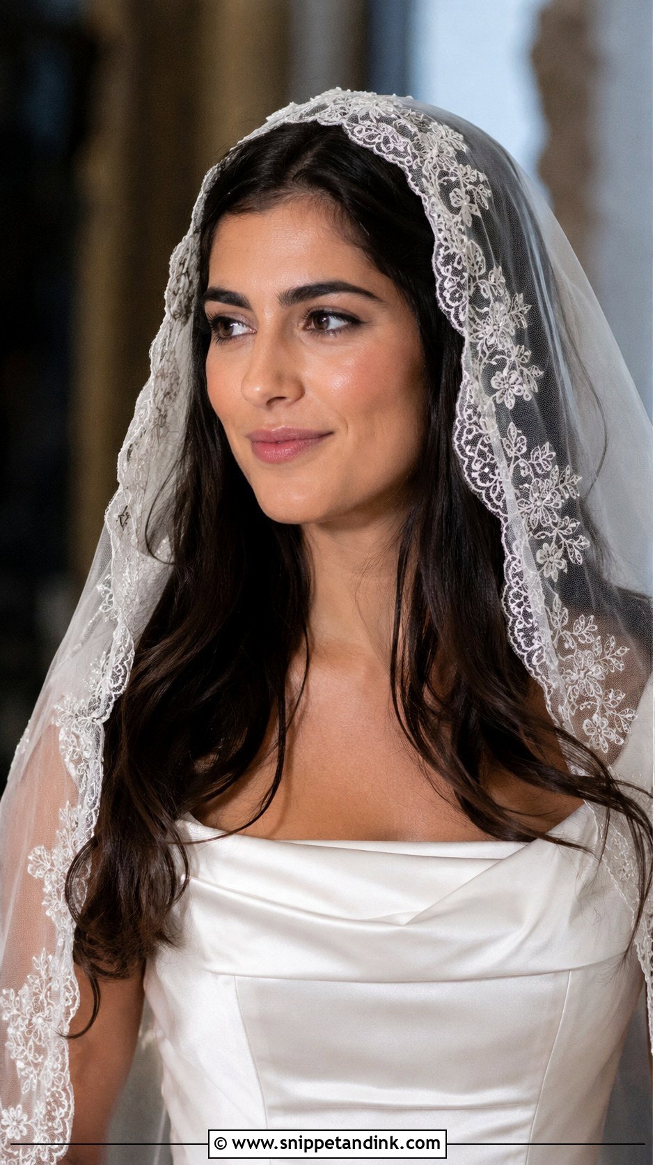 Mantilla Veil With Hair Down - Snippet and Ink - 20 Brides Hairstyles with Veil