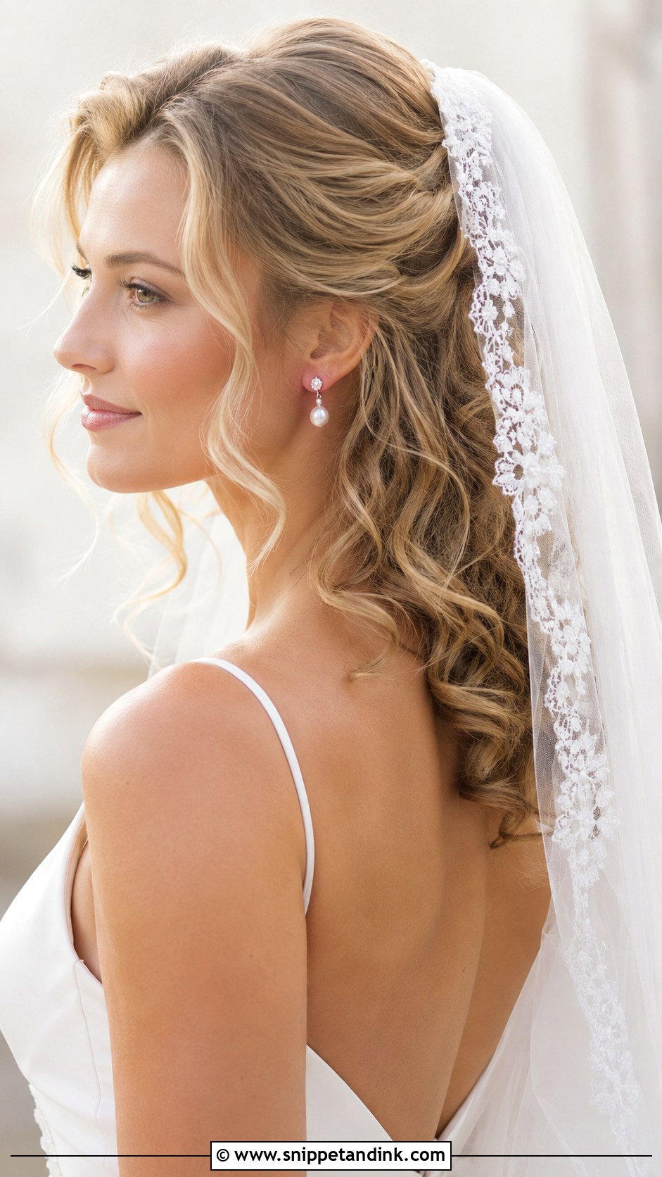 Mantilla Veil With Half Up Curly Hair - Snippet and Ink - 15 Mantilla Veil Curly Hair Ideas