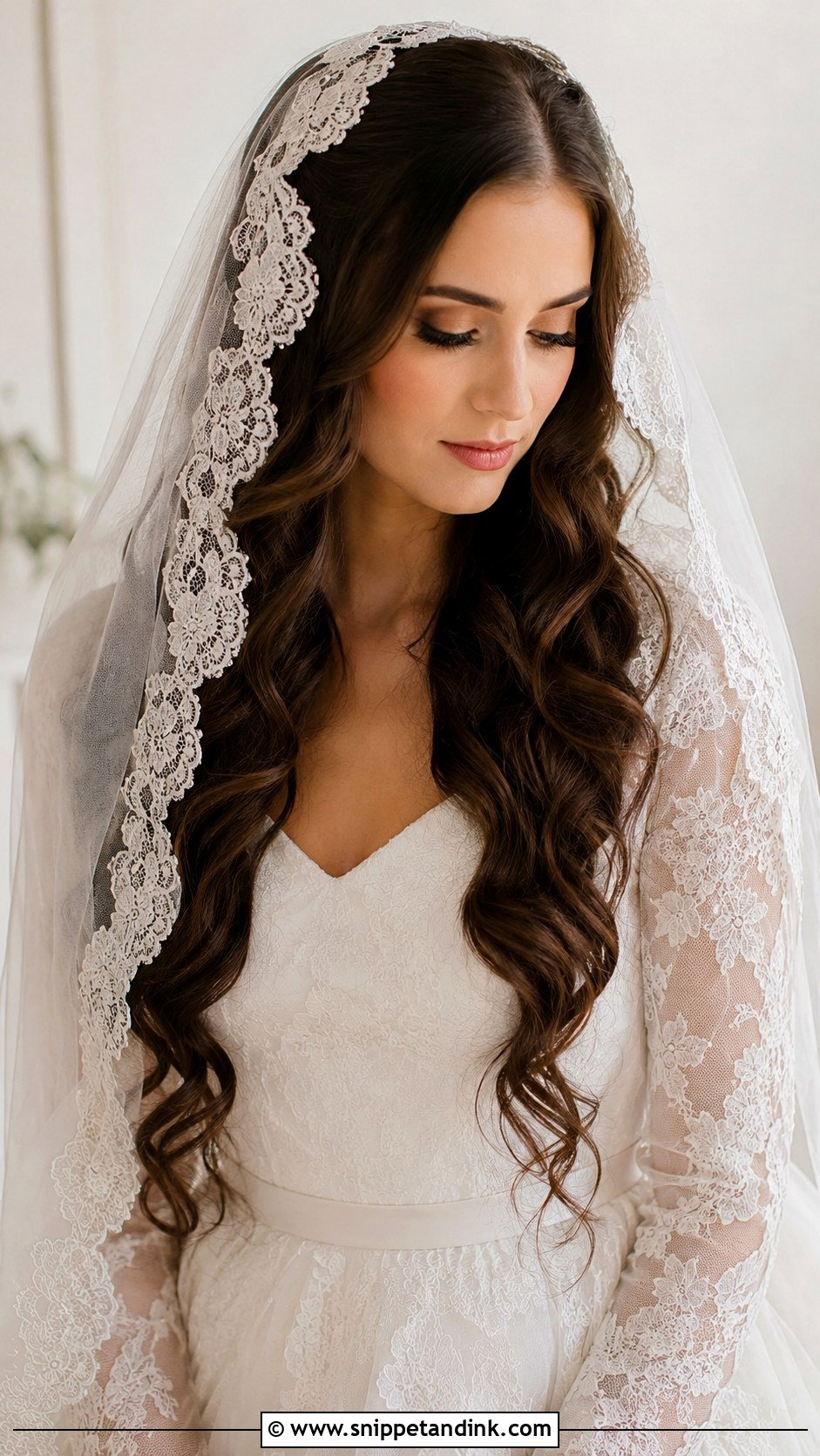 Mantilla Veil With Long Loose Curls - Snippet and Ink - 15 Mantilla Veil Curly Hair Ideas