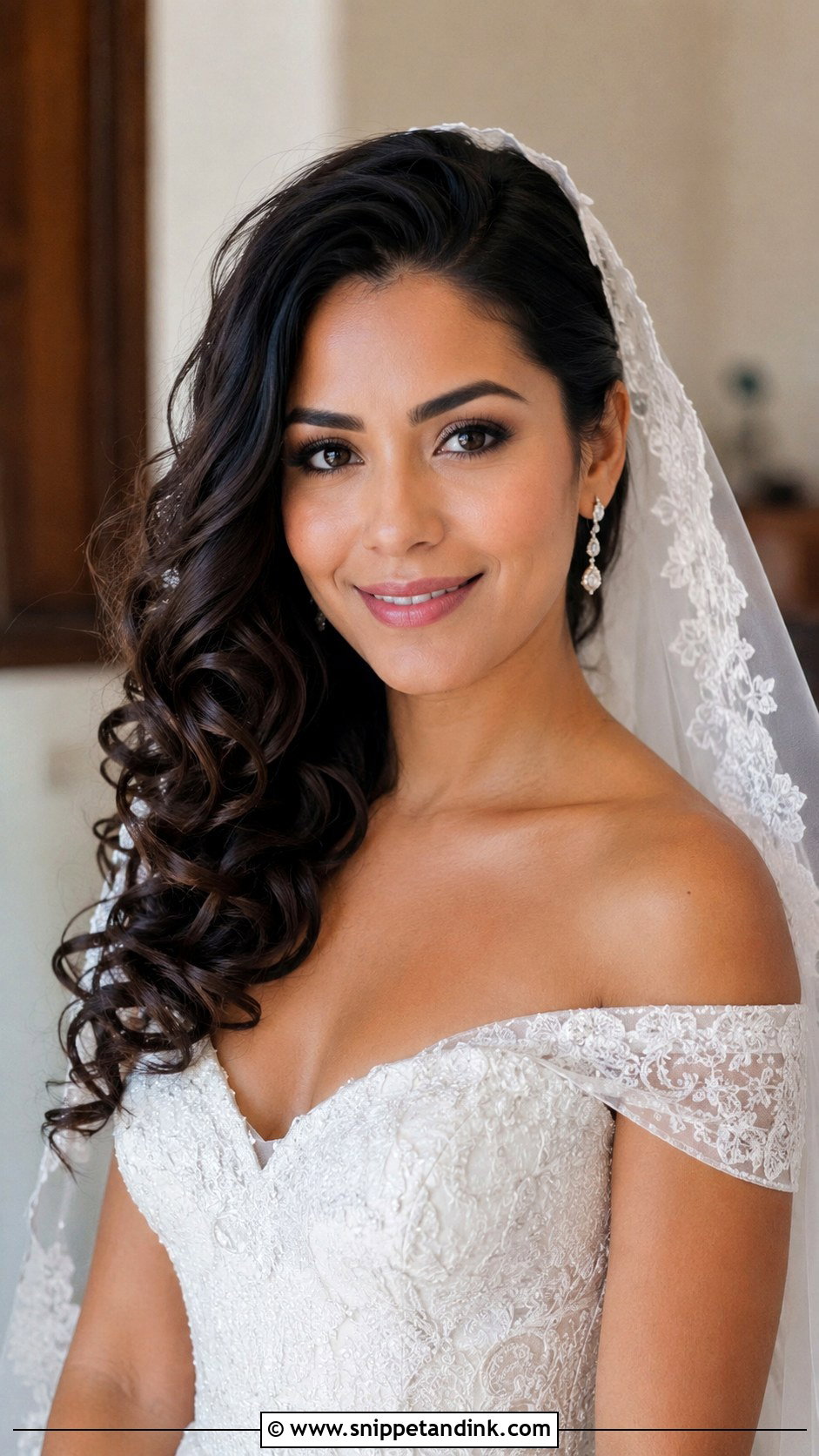 Mantilla Veil With Side Swept Curls - Snippet and Ink - 15 Mantilla Veil Curly Hair Ideas