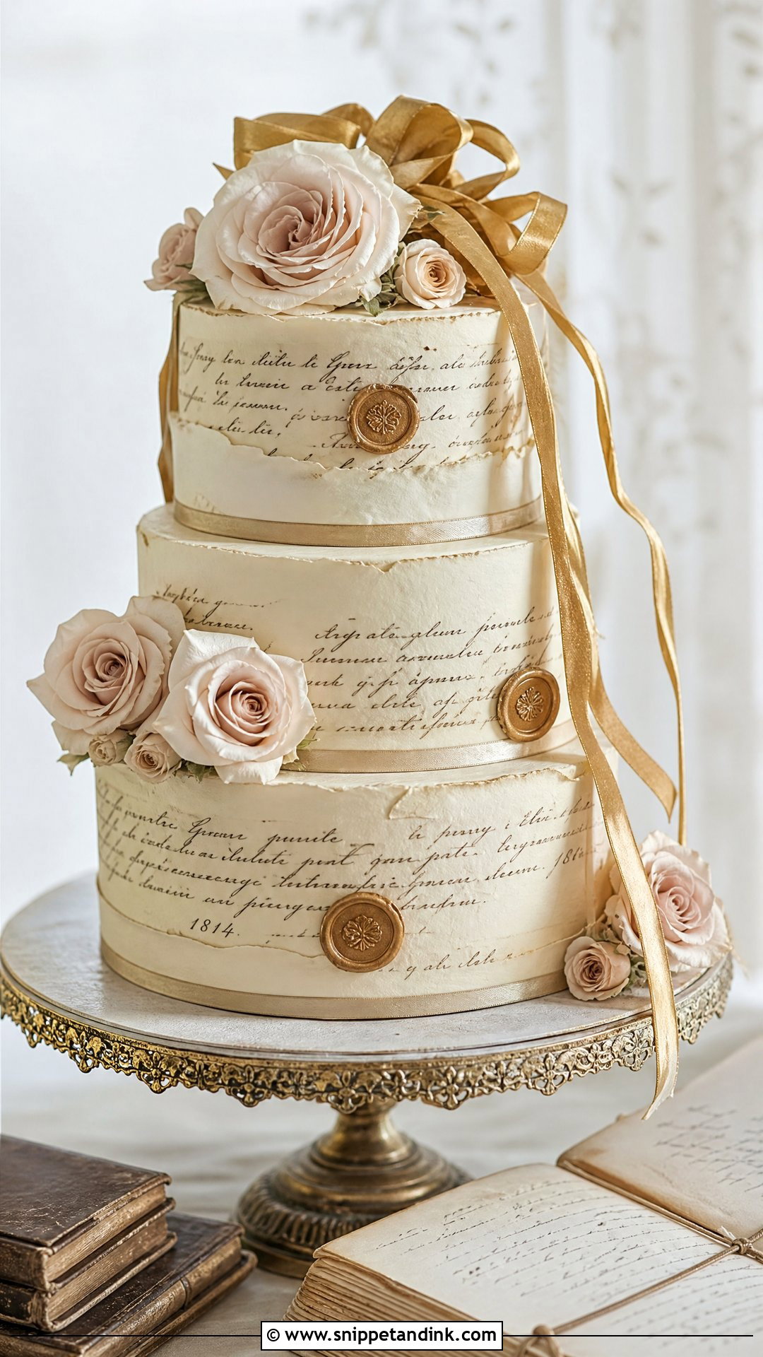 Manuscript Wedding Cake - Snippet and Ink - 25 Book Theme Cake Ideas for Wedding