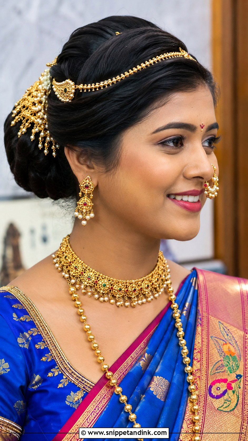 Marathi Bride Bun With Mundavalya - Snippet and Ink - 20 Marathi Bride Hairstyle Bridal Hair Ideas