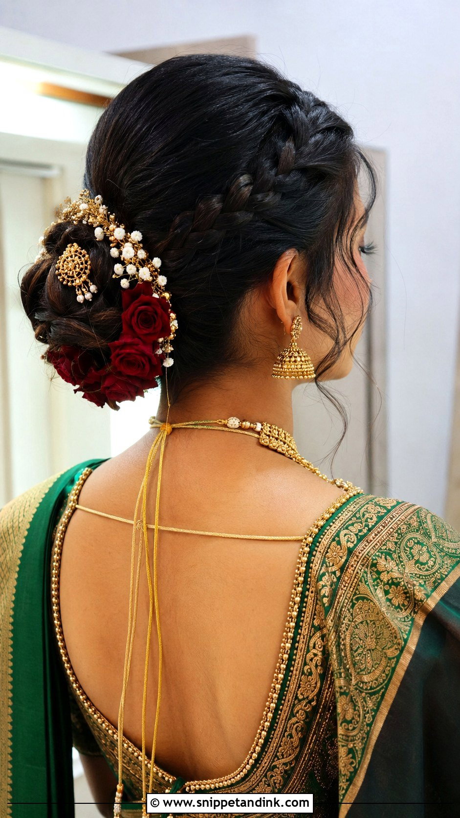 Marathi Bride French Braid Bun - Snippet and Ink - 20 Marathi Bride Hairstyle Bridal Hair Ideas