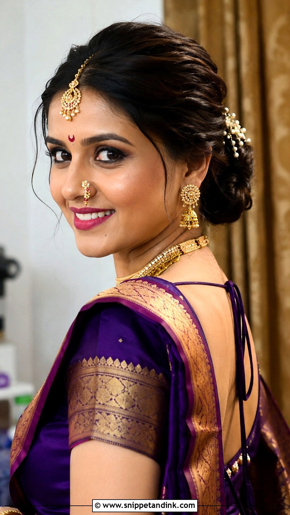 Marathi Bride Low Bun - Snippet and Ink - 20 Marathi Bride Hairstyle Bridal Hair Ideas