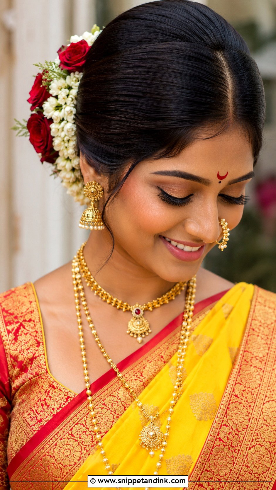 Marathi Bride Rose Bun - Snippet and Ink - 20 Marathi Bride Hairstyle Bridal Hair Ideas