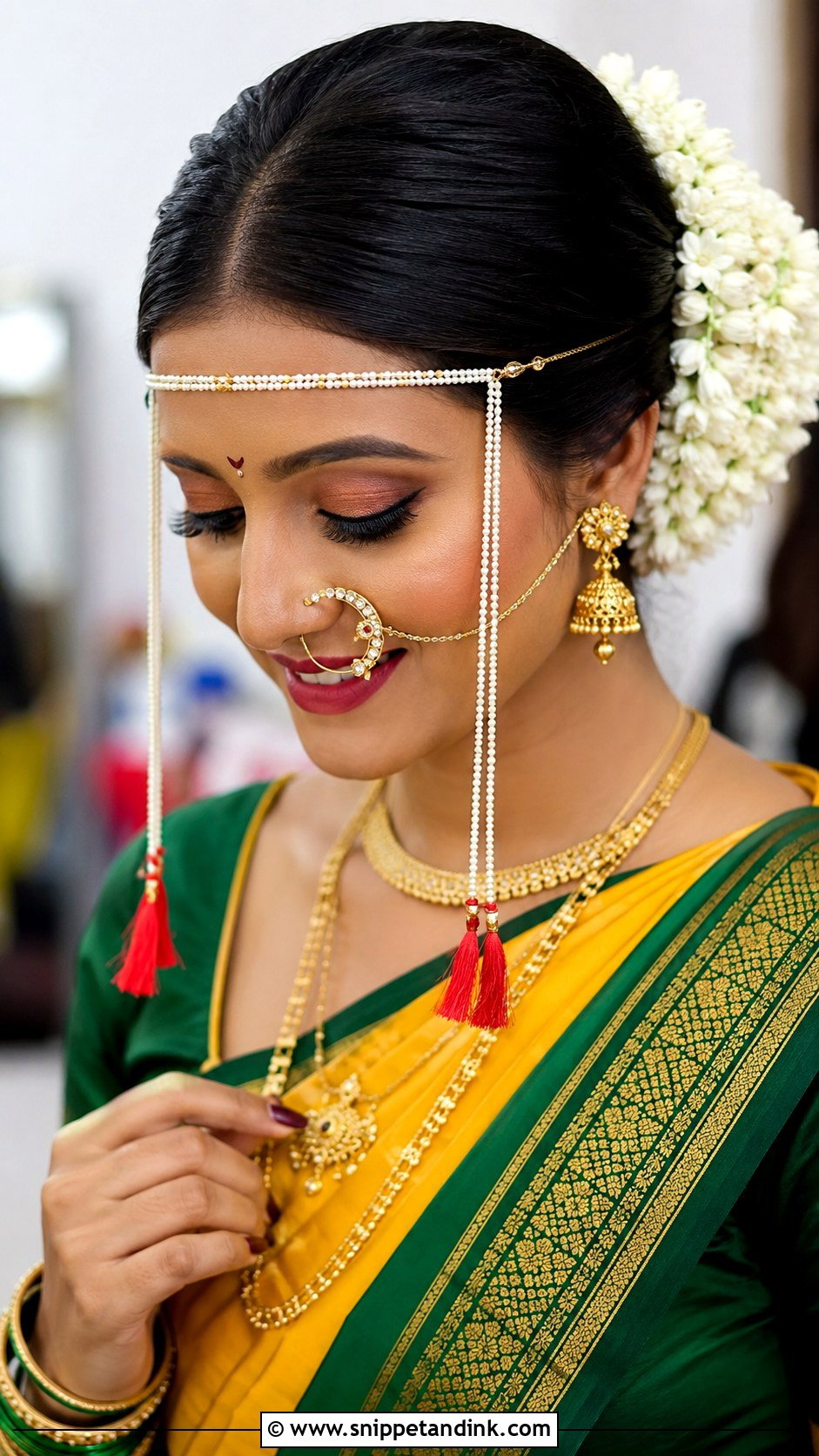 Marathi Bride Side Braid - Snippet and Ink - 20 Marathi Bride Hairstyle Bridal Hair Ideas
