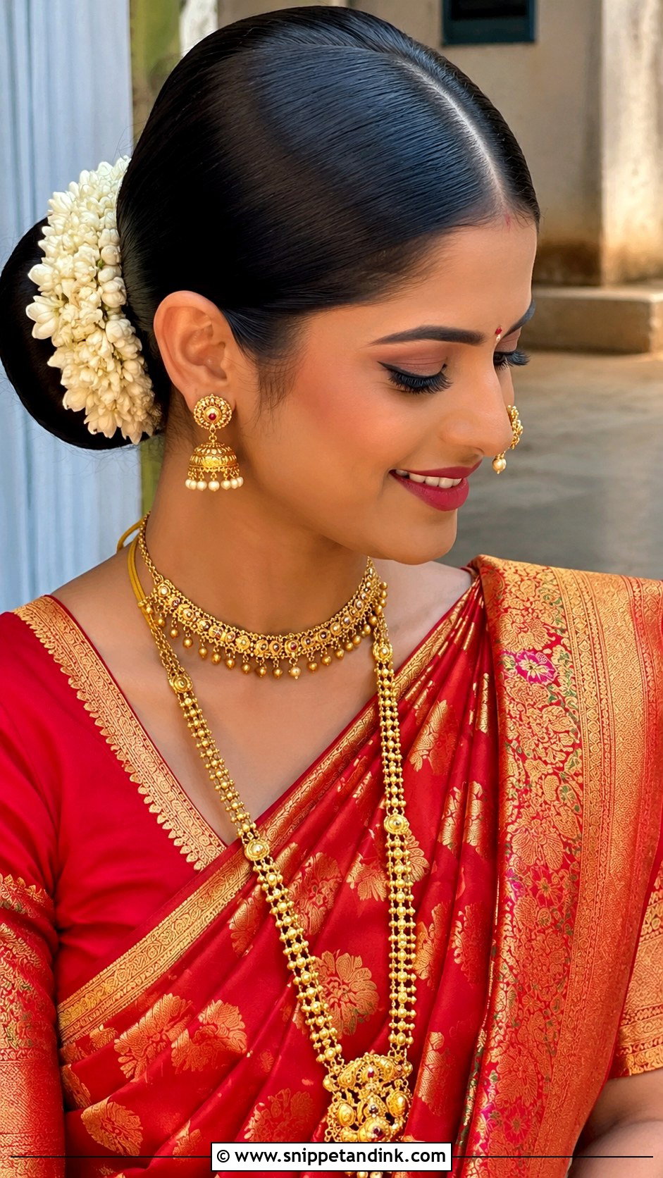 Marathi Bride Sleek Bun - Snippet and Ink - 20 Marathi Bride Hairstyle Bridal Hair Ideas