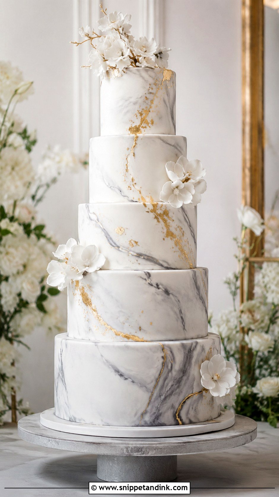 Marble 5 Tier Wedding Cake - Snippet and Ink - 25 5 Tier Wedding Cake Ideas