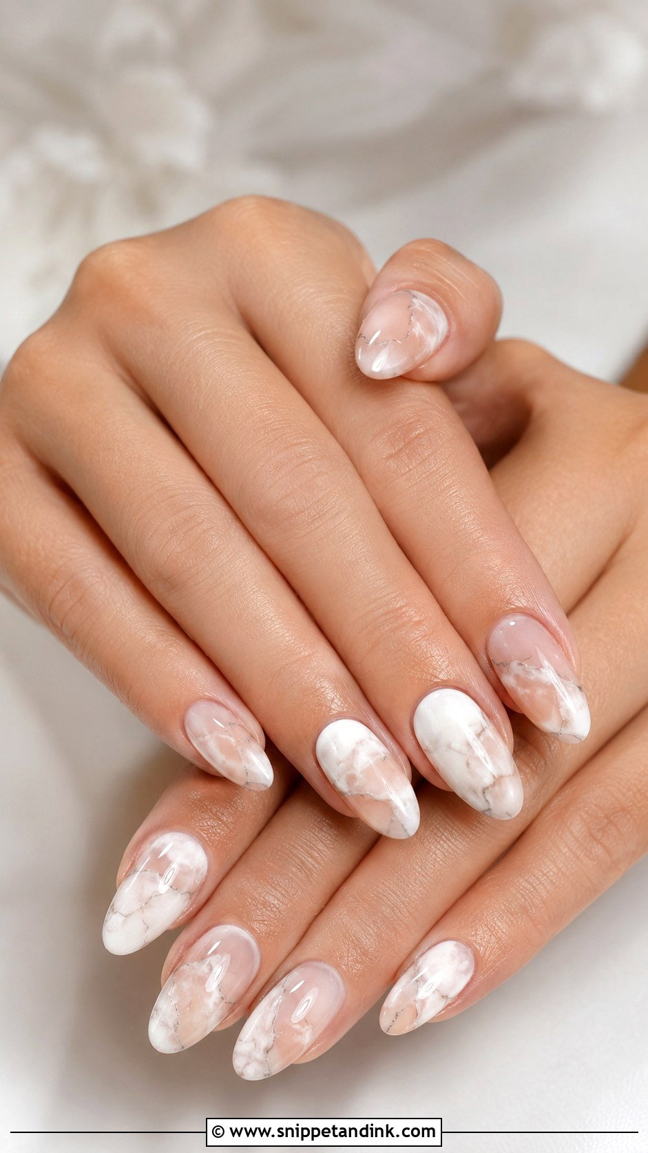 Marble Acrylic Almond Wedding Nails - Snippet and Ink - 20 Acrylic Almond Wedding Nails for Bride