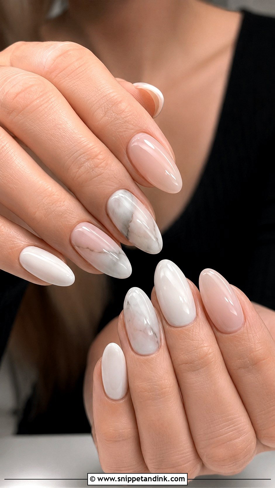 Marble Almond Wedding Nails - Snippet and Ink - 20 Almond Shape Wedding Nails Bride