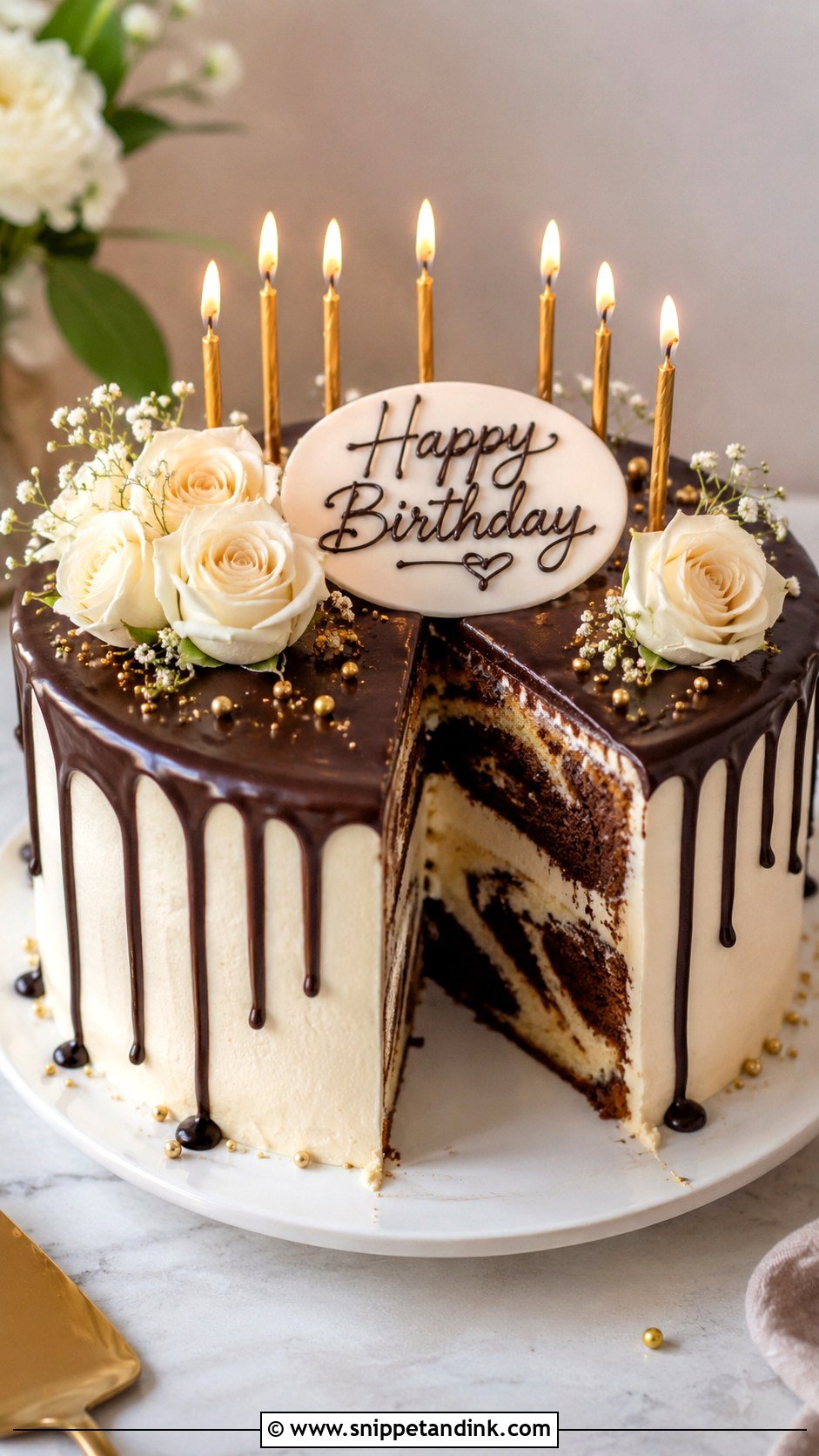 Marble Birthday Anniversary Cake - Snippet and Ink - 20 Anniversary and Birthday Cake Combined Ideas