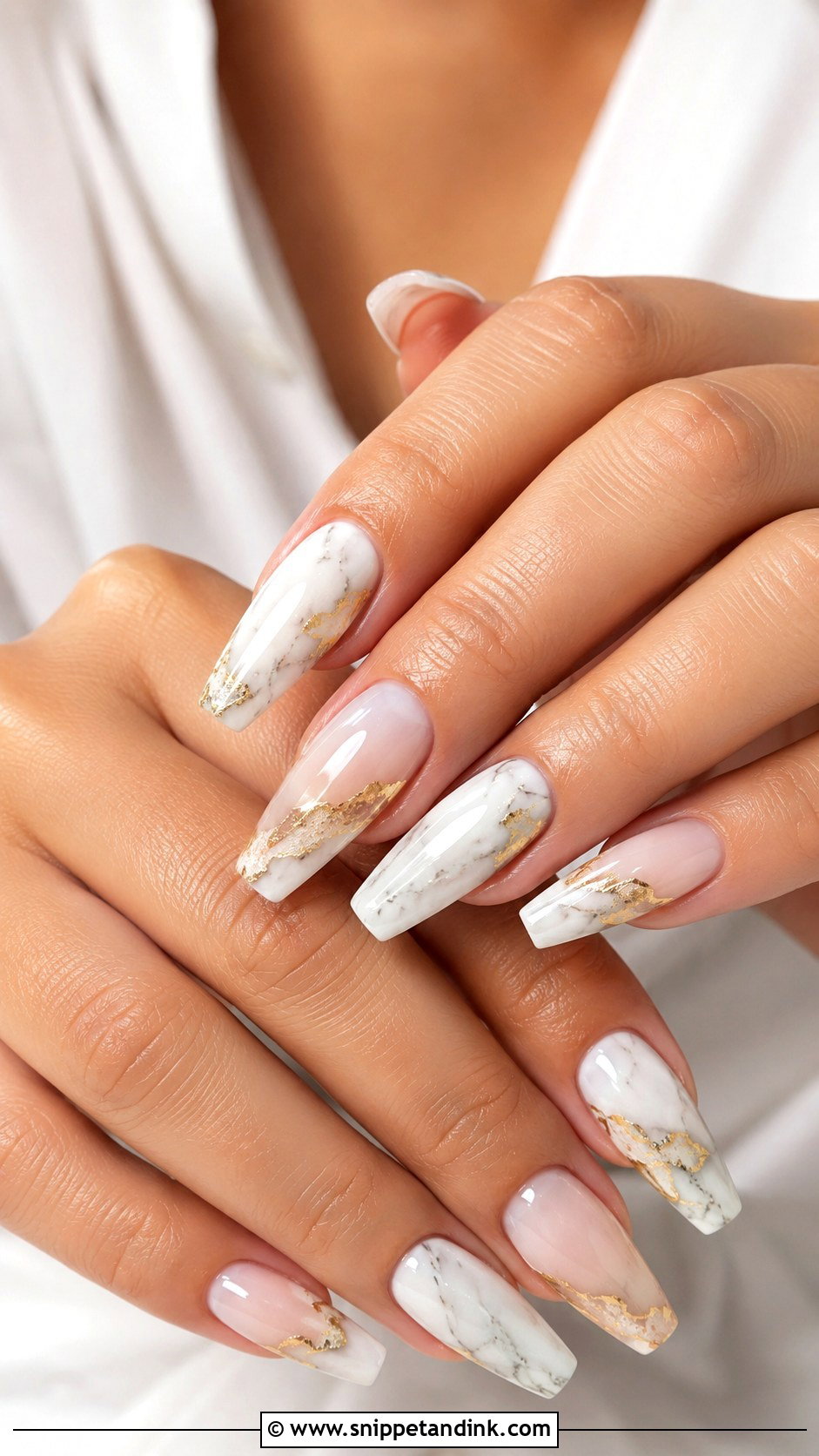 Marble Bridal Acrylic Nails - Snippet and Ink - 20 Bridal Acrylic Nails