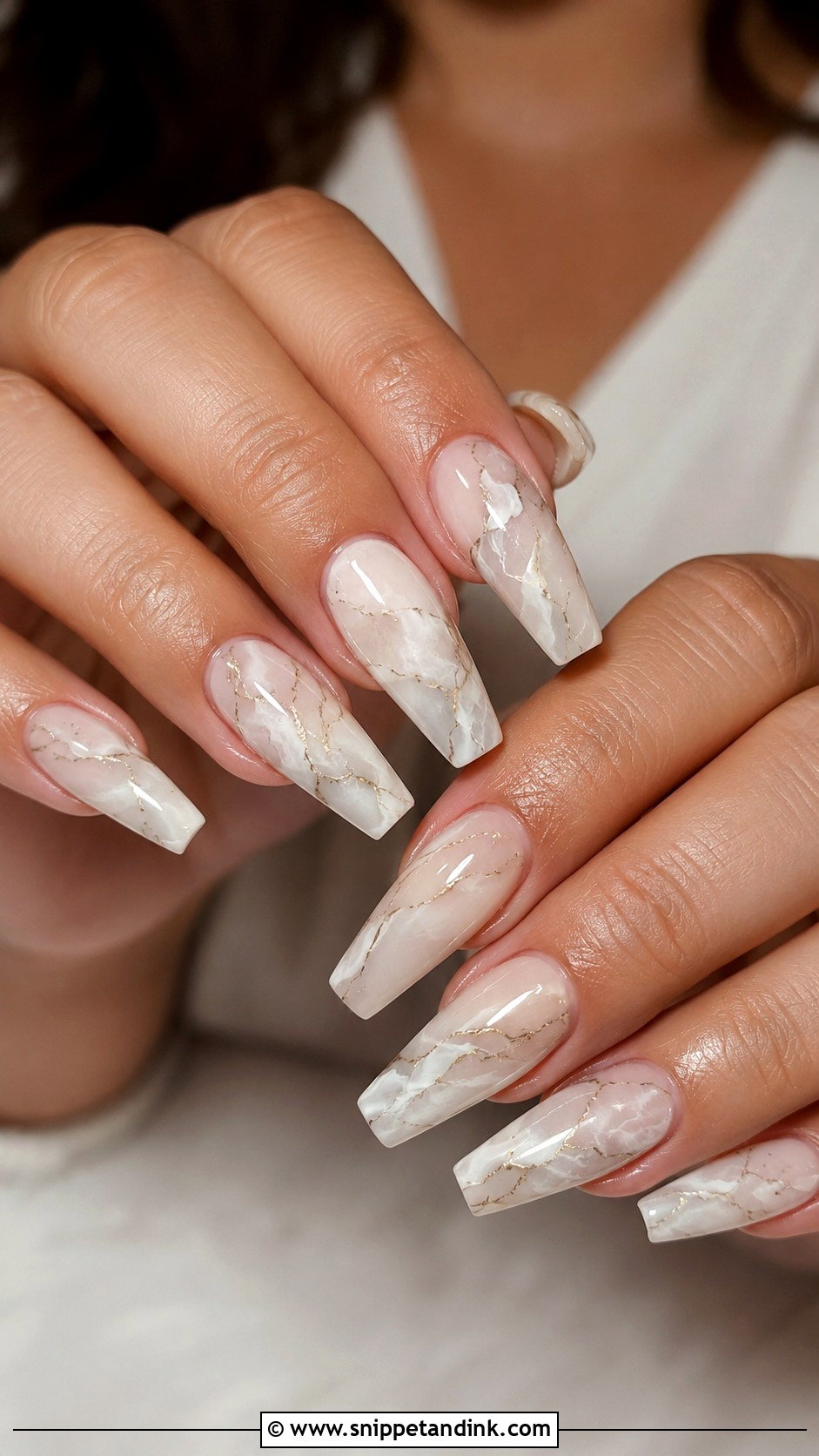 Marble Bridal Nail Extensions - Snippet and Ink - 30 Bridal Nail Extension Designs