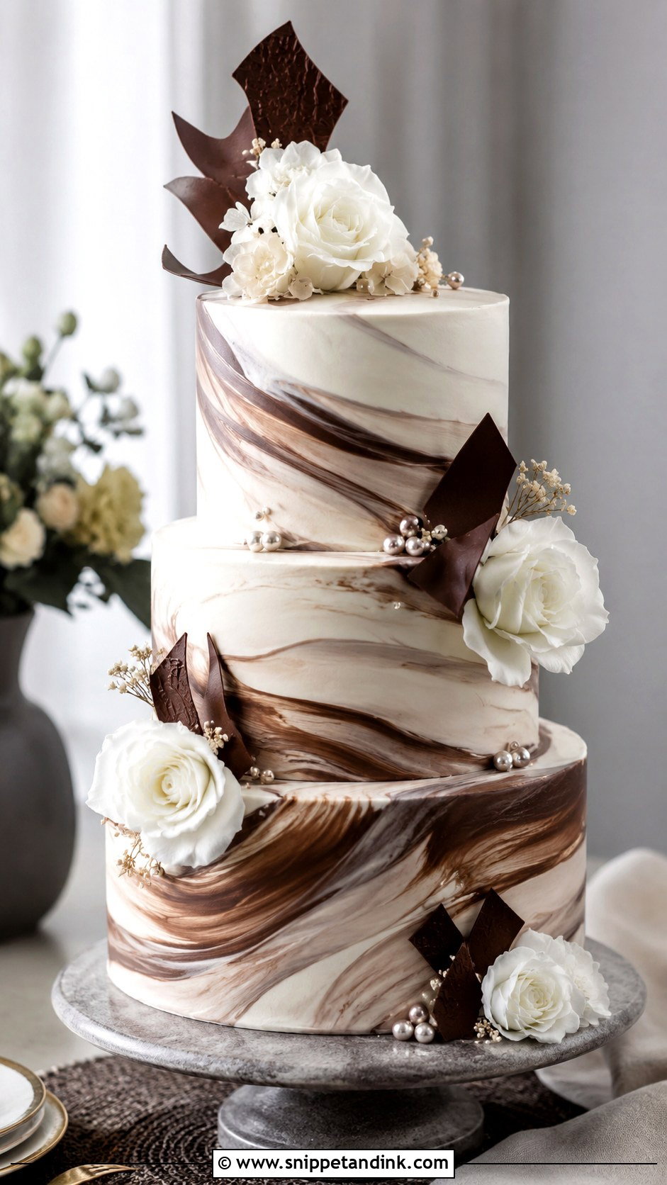 Marble Chocolate And White Wedding Cake - Snippet and Ink - 25 Chocolate and White Wedding Cake Ideas