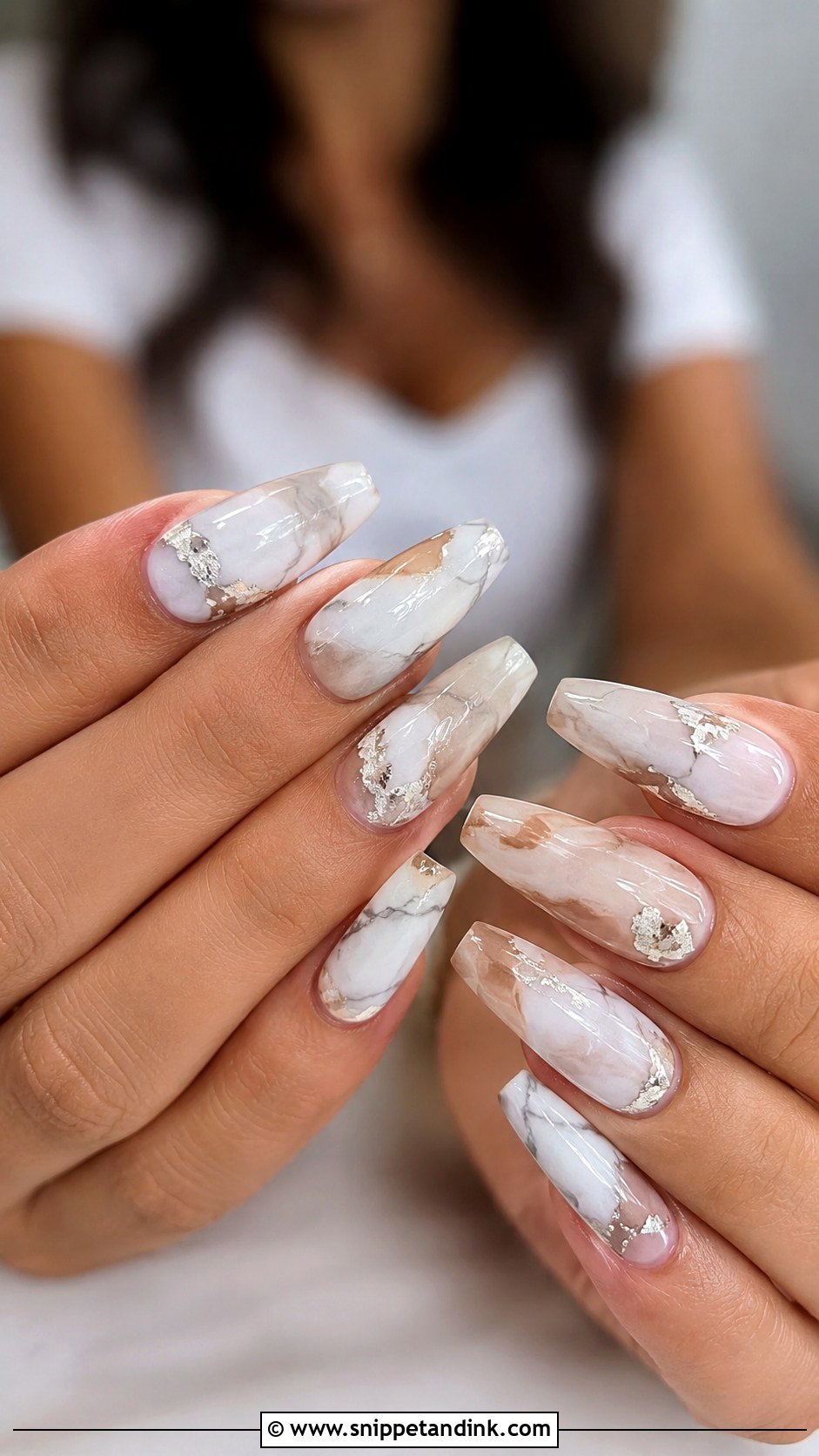 Marble Coffin Bridal Nails - Snippet and Ink - 20 Coffin Shape Bridal Nails