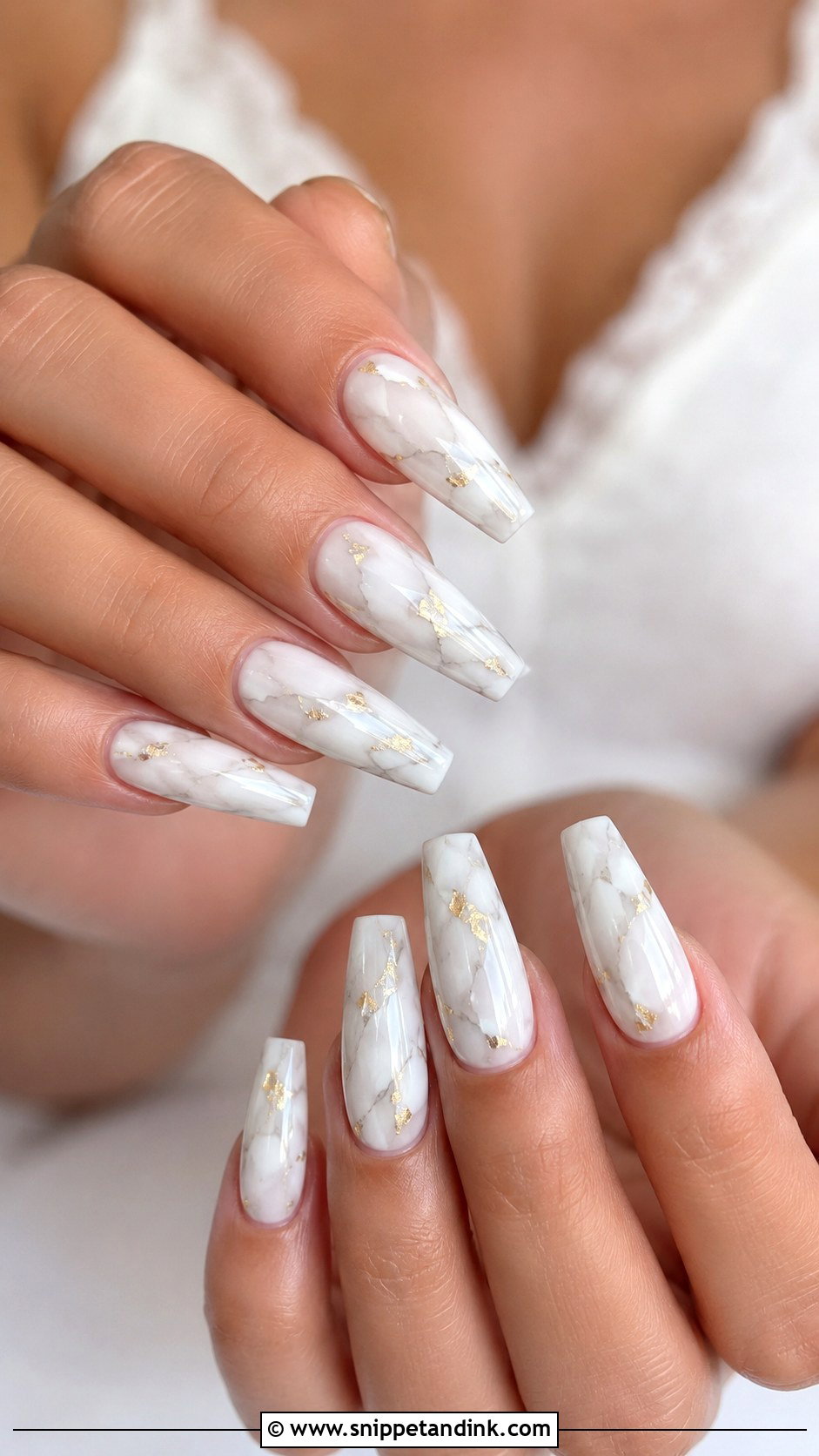 Marble Coffin Bridal Nails - Snippet and Ink - 20 Coffin Bridal Nails