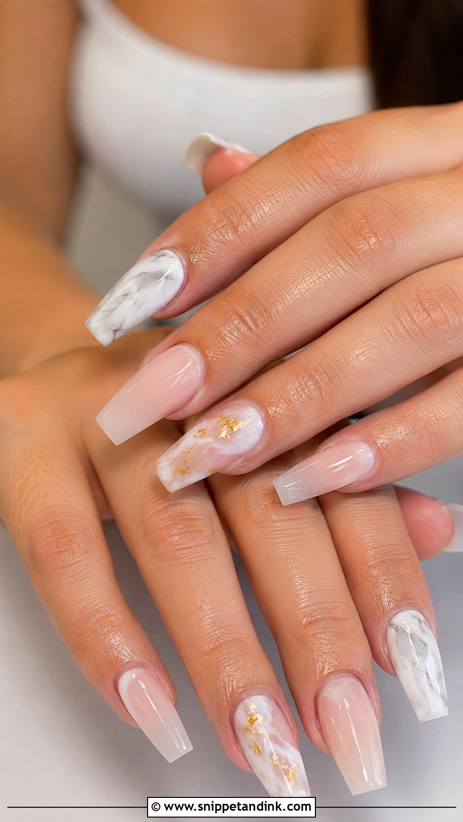 Marble Coffin Wedding Nails - Snippet and Ink - 20 Coffin Shape Wedding Nails for Bride