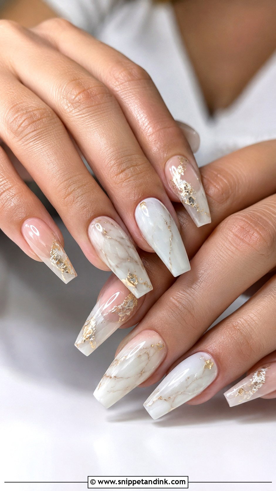 Marble Coffin Wedding Nails - Snippet and Ink - 20 Coffin Wedding Nails for Bride