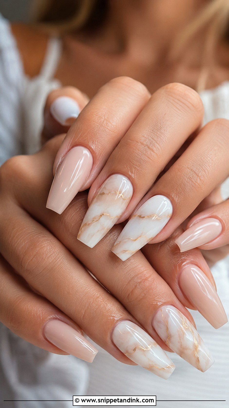 Marble Coffin Wedding Nails - Snippet and Ink - 20 Coffin Shape Wedding Nails