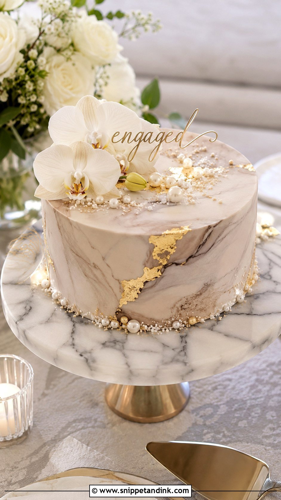 Marble Engagement Cake - Snippet and Ink - 20 Elegant Engagement Cake Ideas