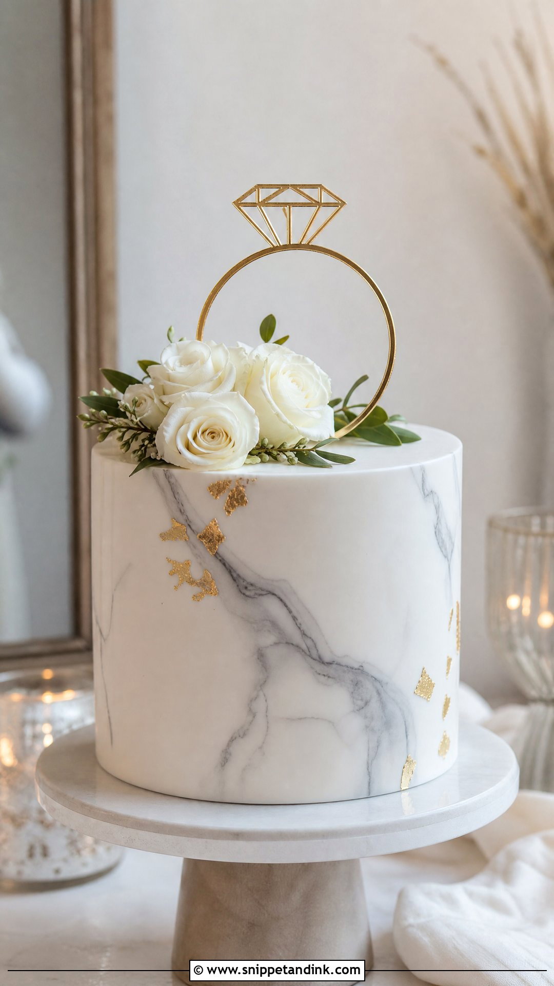 Marble Engagement Cake - Snippet and Ink - 30 Engagement Cake Designs