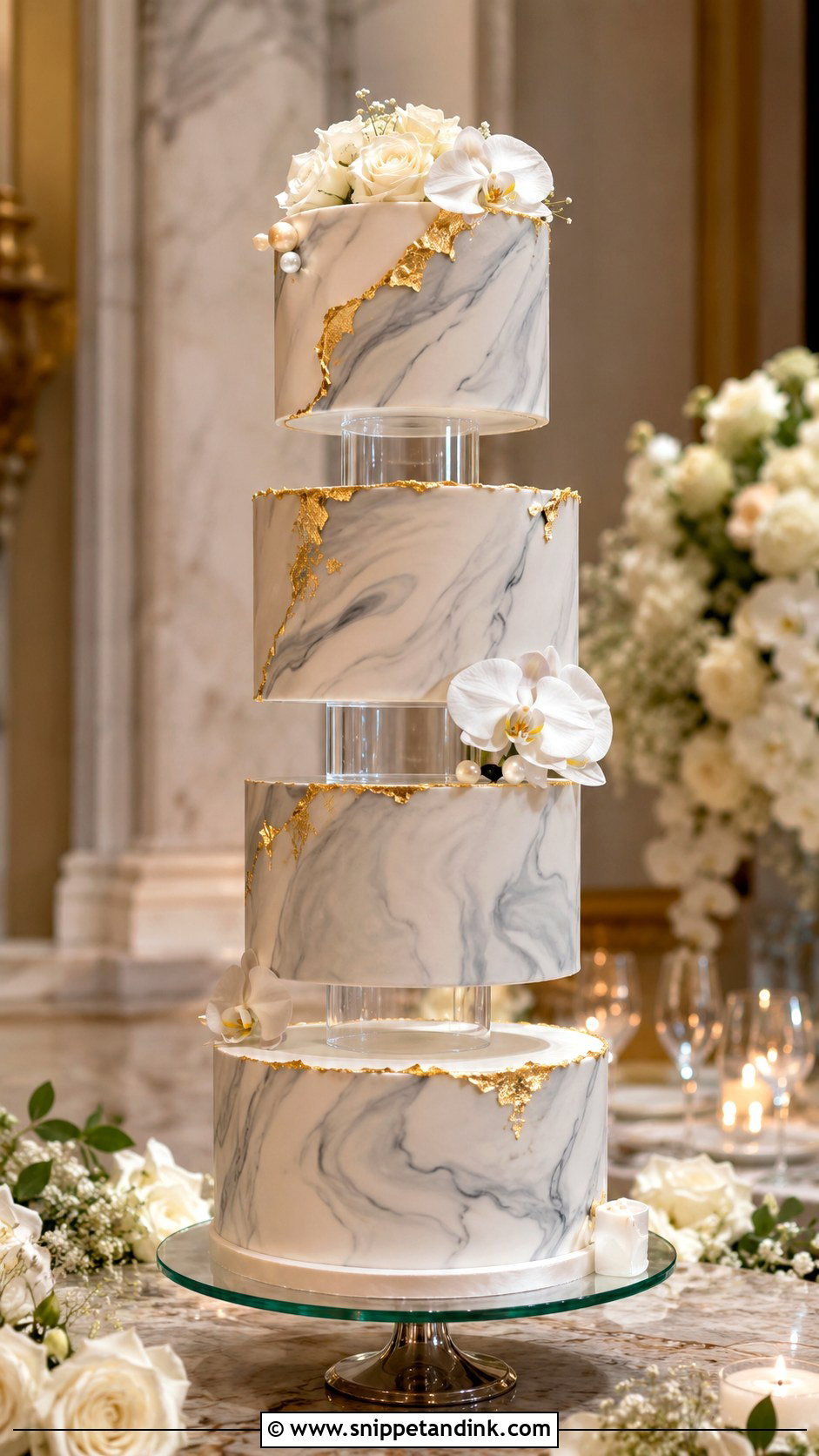Marble Floating Tier Wedding Cake - Snippet and Ink - 20 Wedding Cake Ideas with Floating Tier