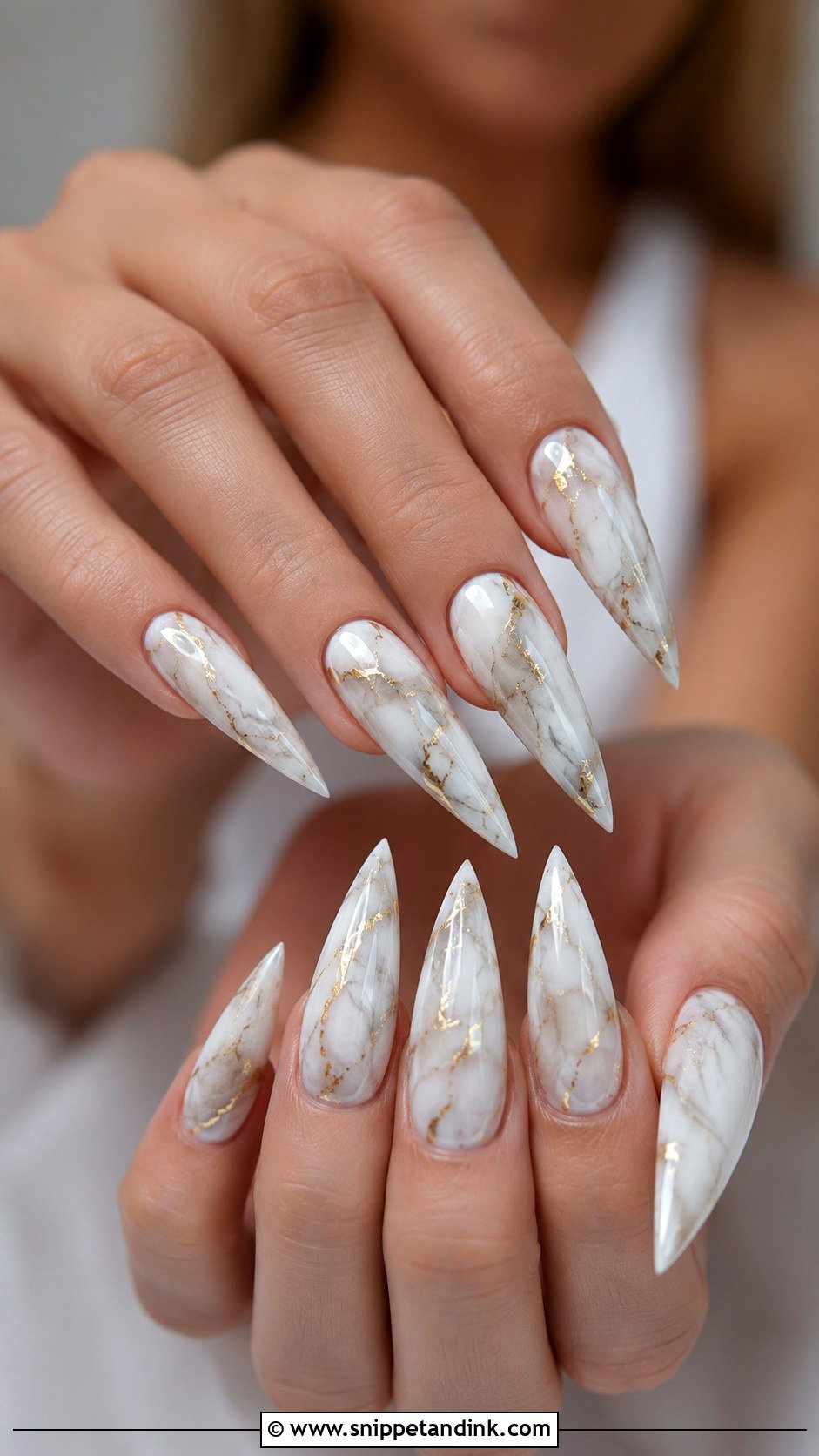 Marble Stiletto Wedding Nails - Snippet and Ink - 20 Stiletto Wedding Nails