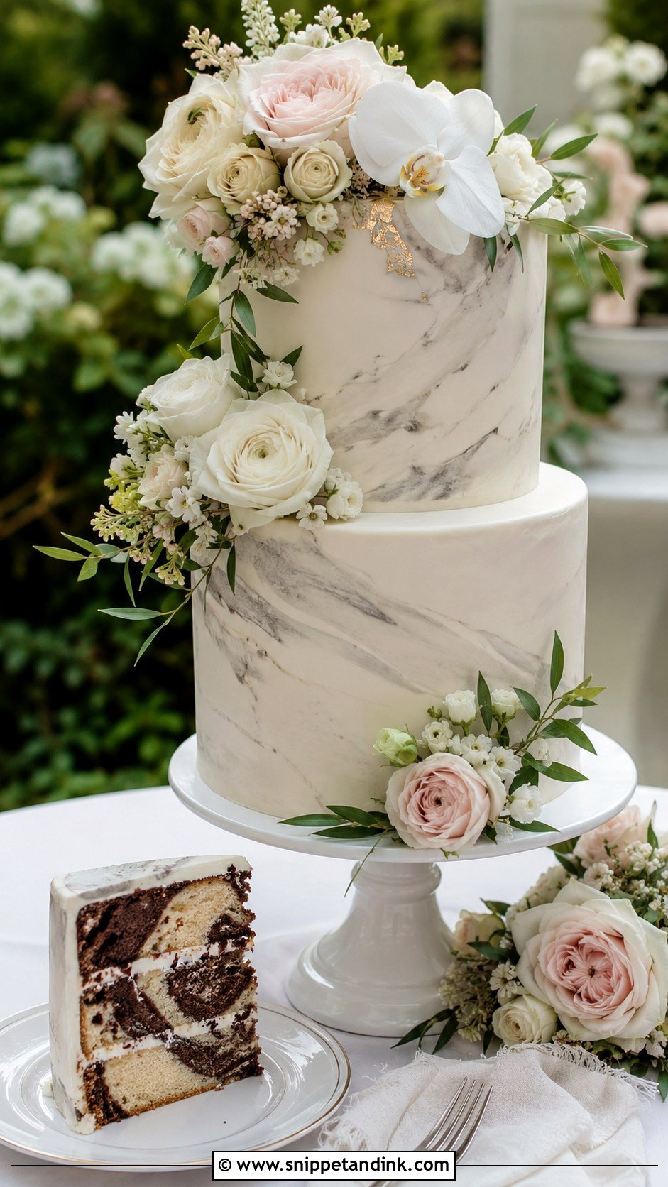 Marble Wedding Cake With Sugar Flowers - Snippet and Ink - 20 Marble Wedding Cake Recipe