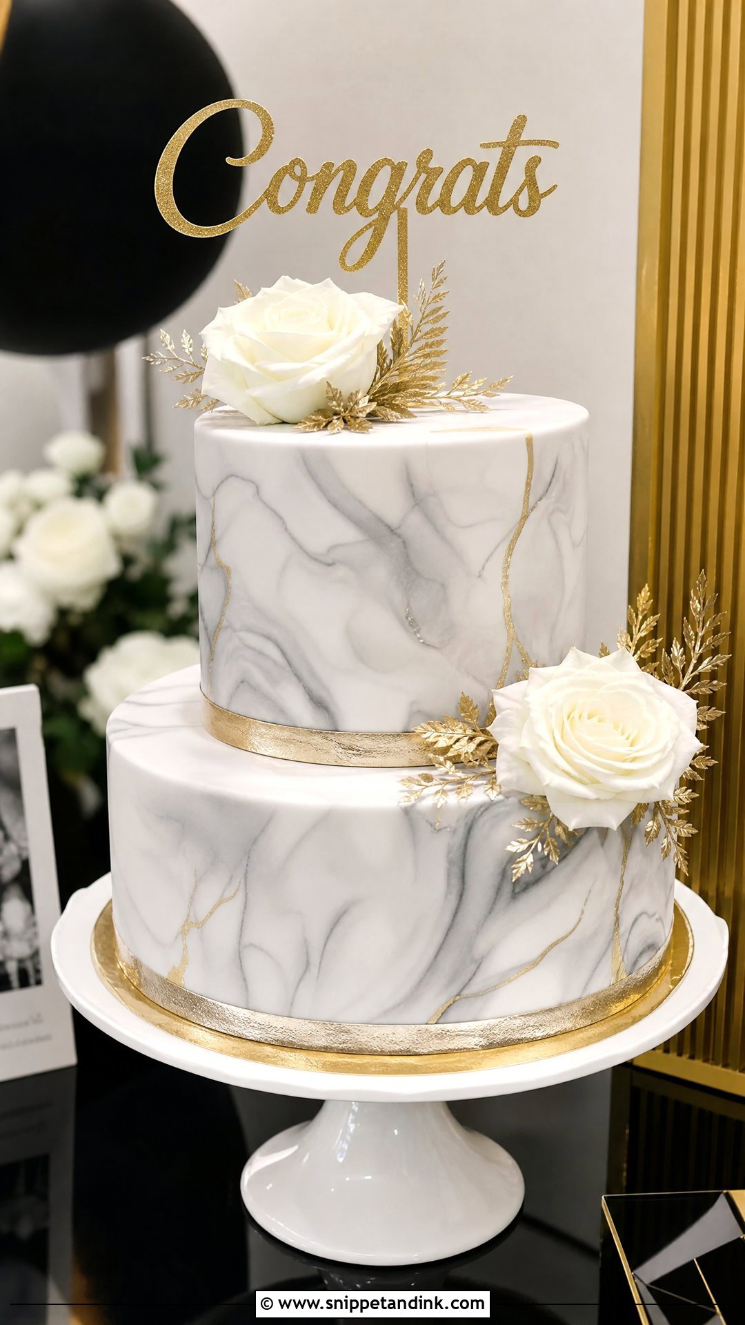 Marble Wedding Congrats Cake - Snippet and Ink - 30 Congrats Cake Ideas for Wedding