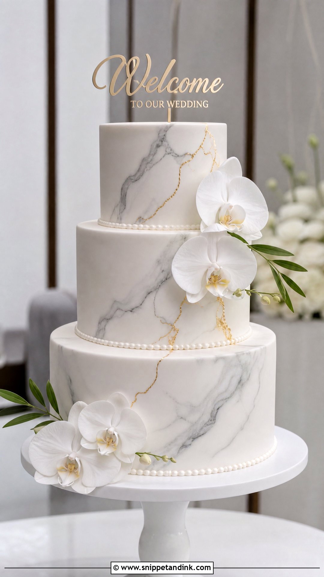 Marble Welcome Wedding Cake - Snippet and Ink - 30 Welcome Cake Ideas for Wedding