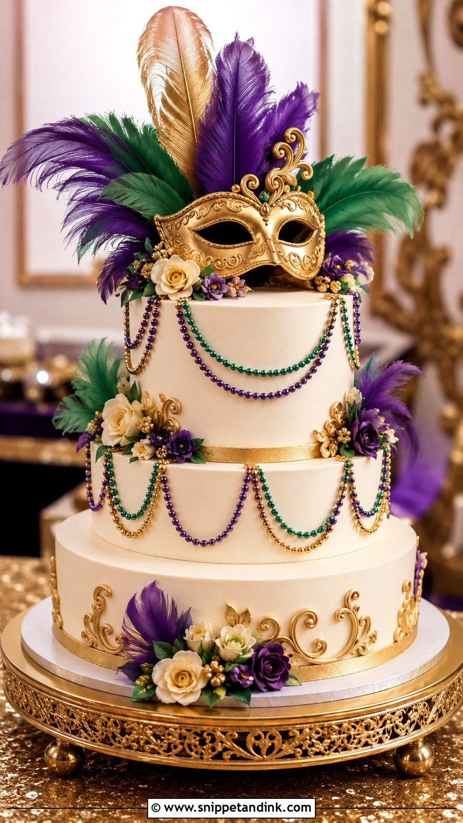 Mardi Gras Masquerade Wedding Cake - Snippet and Ink - 20 Masquerade Wedding Cake Ideas
