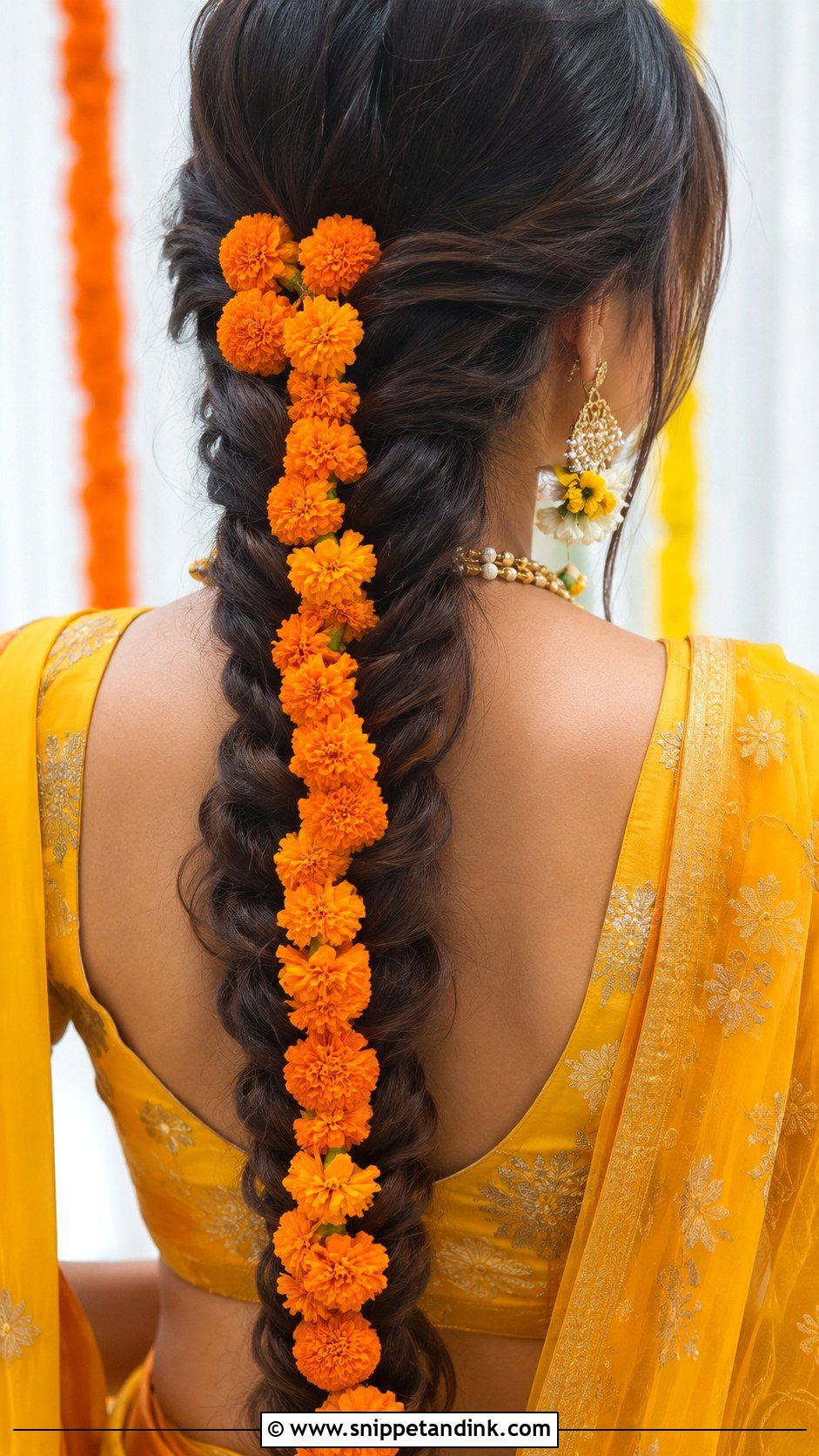 Marigold Braid for Haldi - Snippet and Ink - 25 Hairstyles for Haldi Ceremony