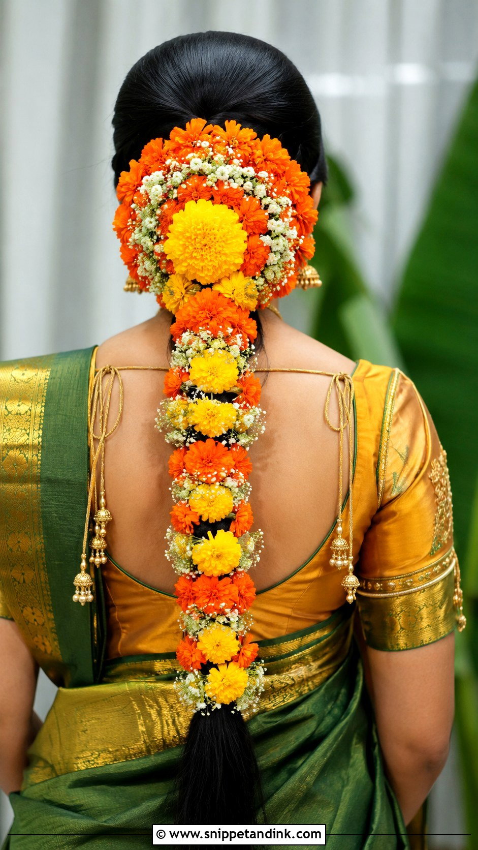 Marigold Poola Jada Bridal Hairstyle - Snippet and Ink - 15 Poola Jadalu Bridal Hairstyles