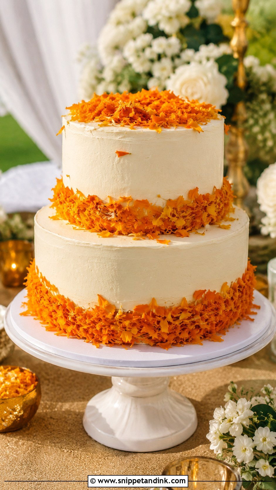 Marigold Wedding Cake - Snippet and Ink - 20 Edible Flowers on Cake Ideas for Wedding