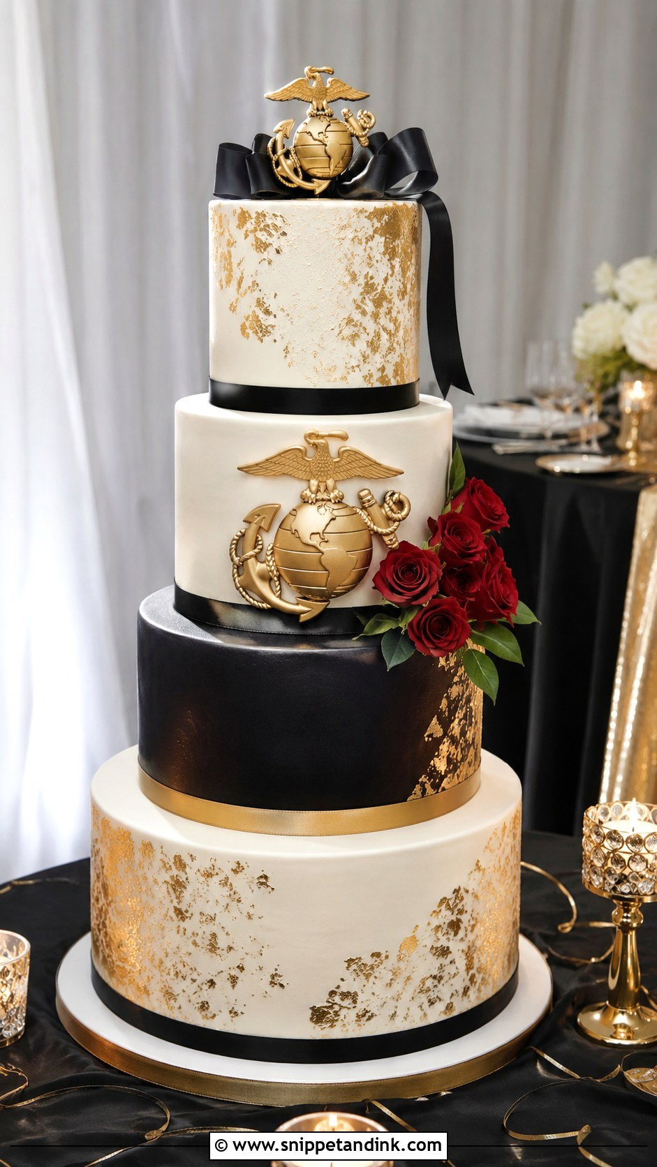 Marine Corps Wedding Cake With Black And Gold - Snippet and Ink - 25 Marine Corps Wedding Cake Ideas