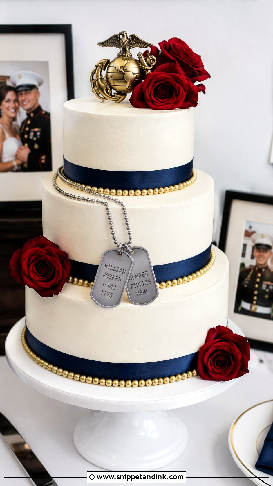 Marine Corps Wedding Cake With Dog Tags - Snippet and Ink - 25 Marine Corps Wedding Cake Ideas