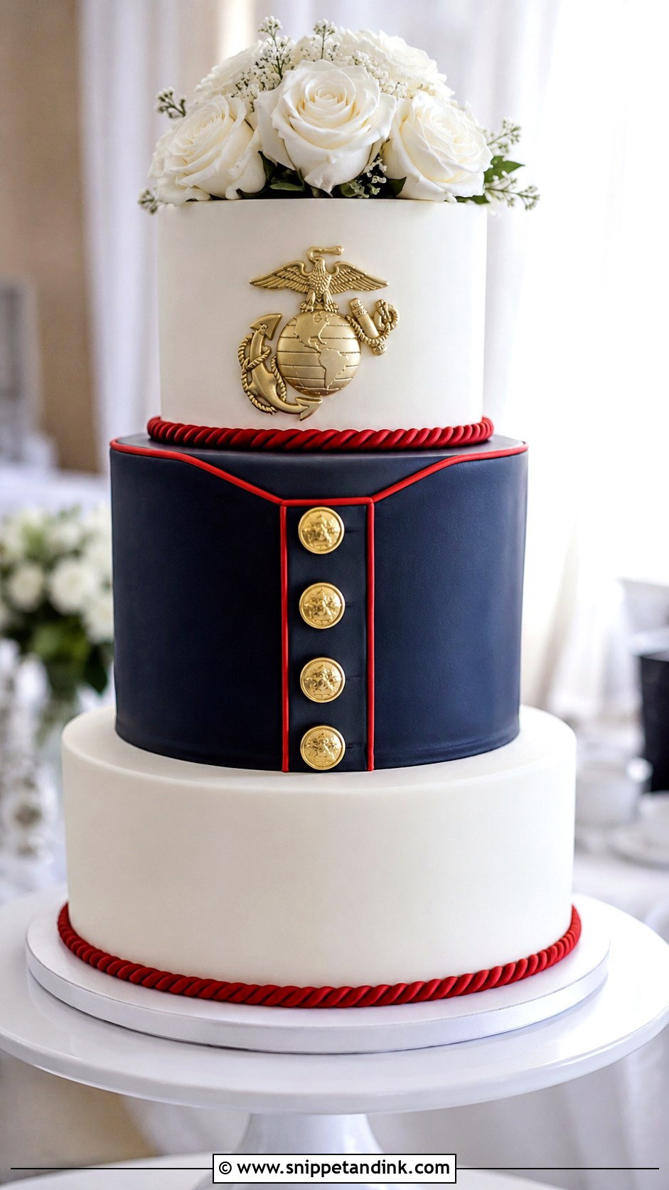 Marine Corps Wedding Cake With Dress Blue Buttons - Snippet and Ink - 25 Marine Corps Wedding Cake Ideas