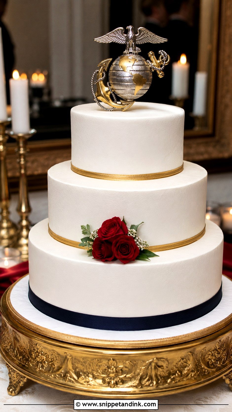 Marine Corps Wedding Cake With Gold Trim - Snippet and Ink - 25 Marine Corps Wedding Cake Ideas