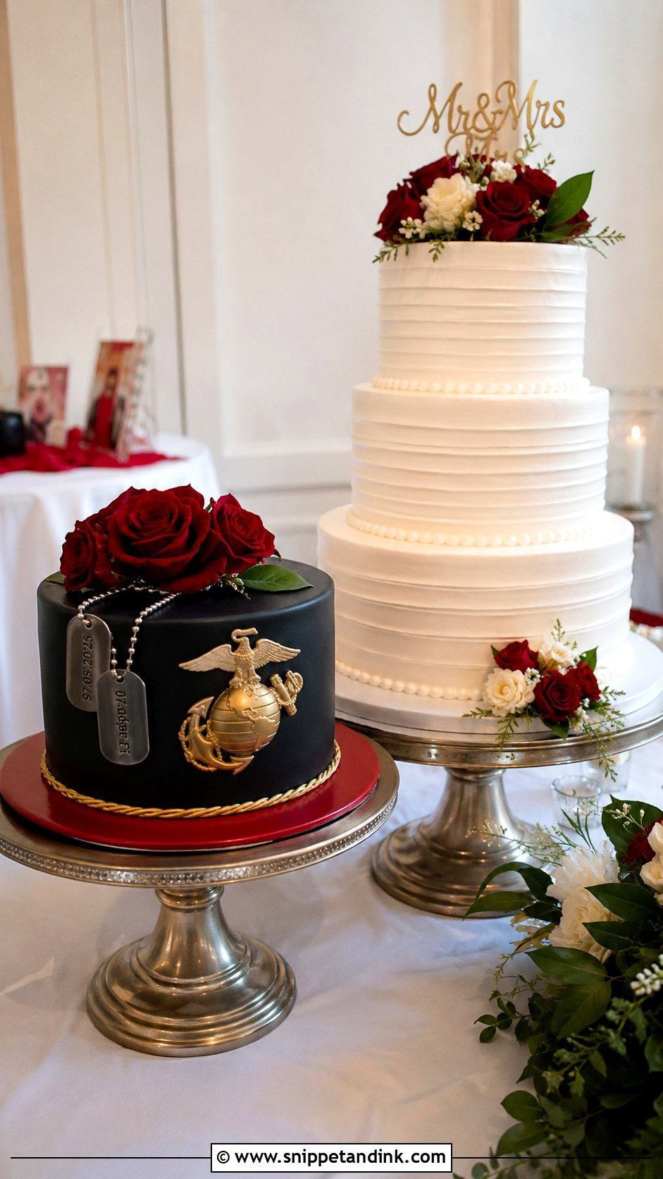 Marine Corps Wedding Cake With Groom Cake - Snippet and Ink - 25 Marine Corps Wedding Cake Ideas