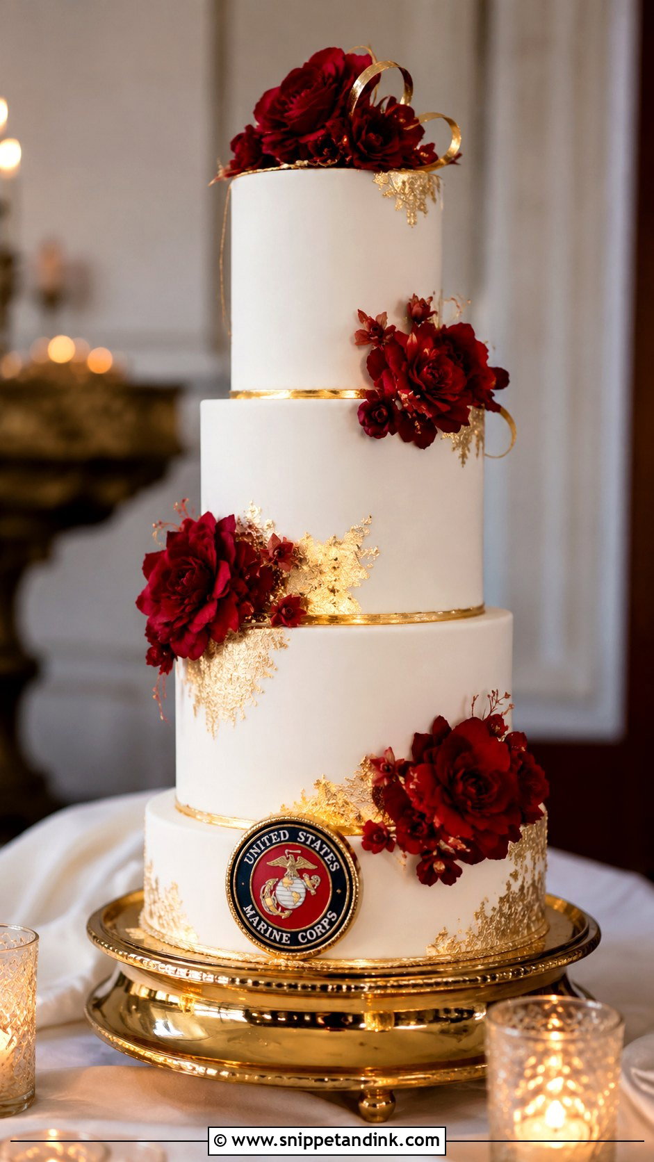 Marine Corps Wedding Cake With Red And Gold - Snippet and Ink - 25 Marine Corps Wedding Cake Ideas