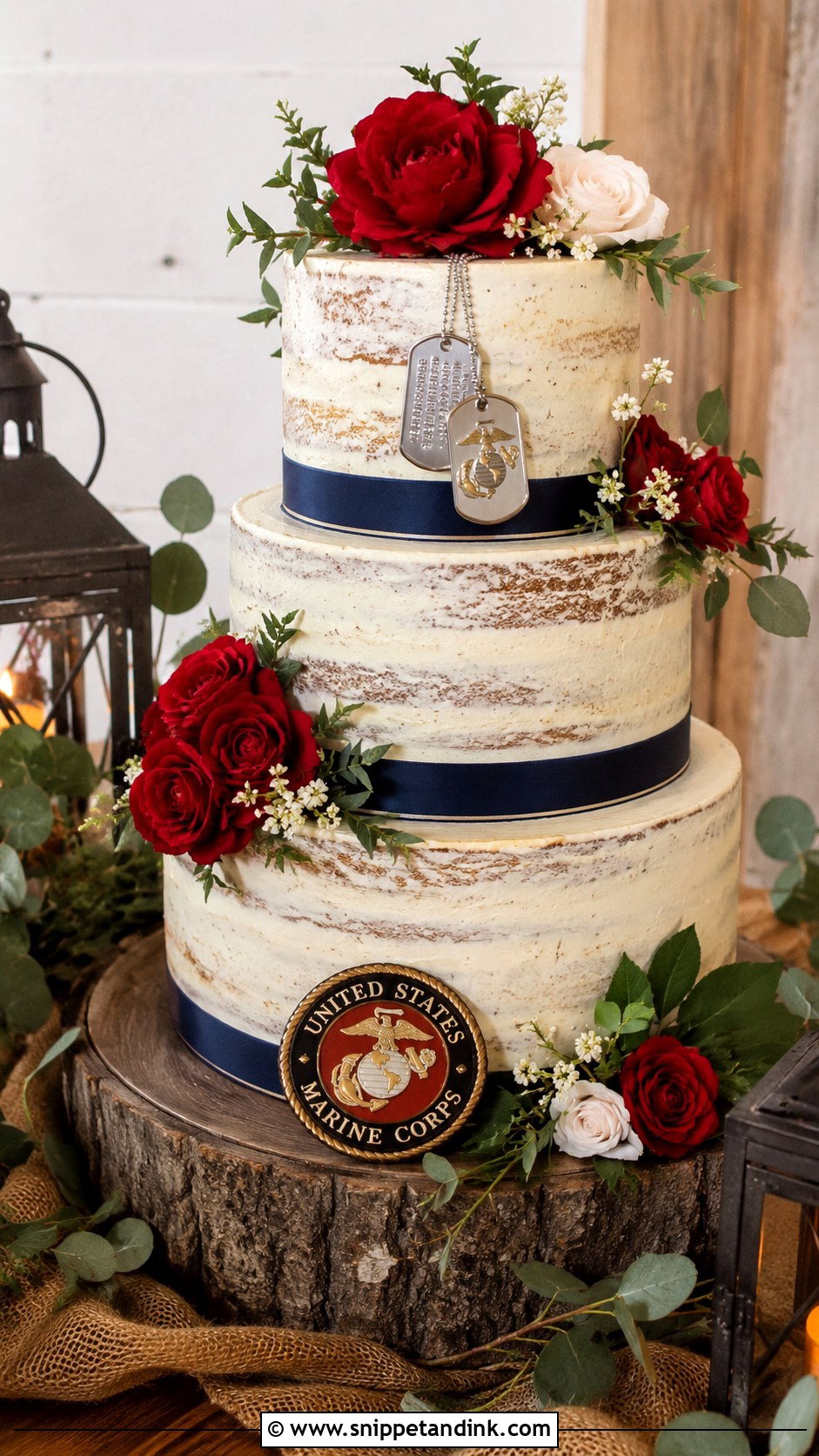 Marine Corps Wedding Cake With Rustic Wood - Snippet and Ink - 25 Marine Corps Wedding Cake Ideas