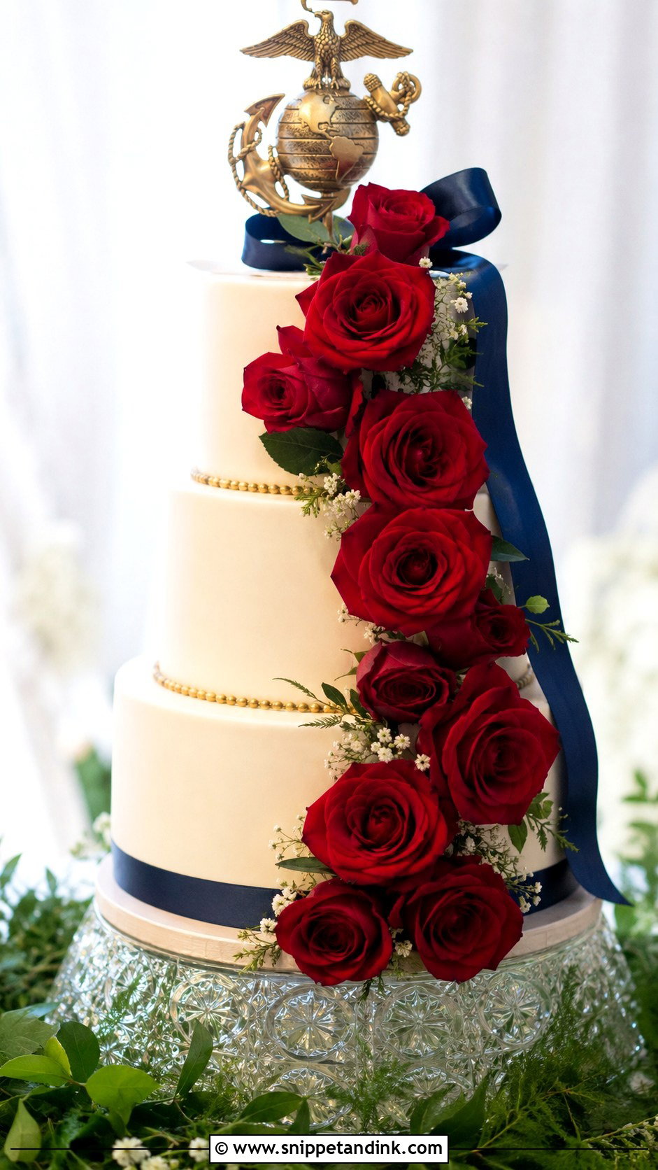 Marine Corps Wedding Cake With Scarlet Roses - Snippet and Ink - 25 Marine Corps Wedding Cake Ideas