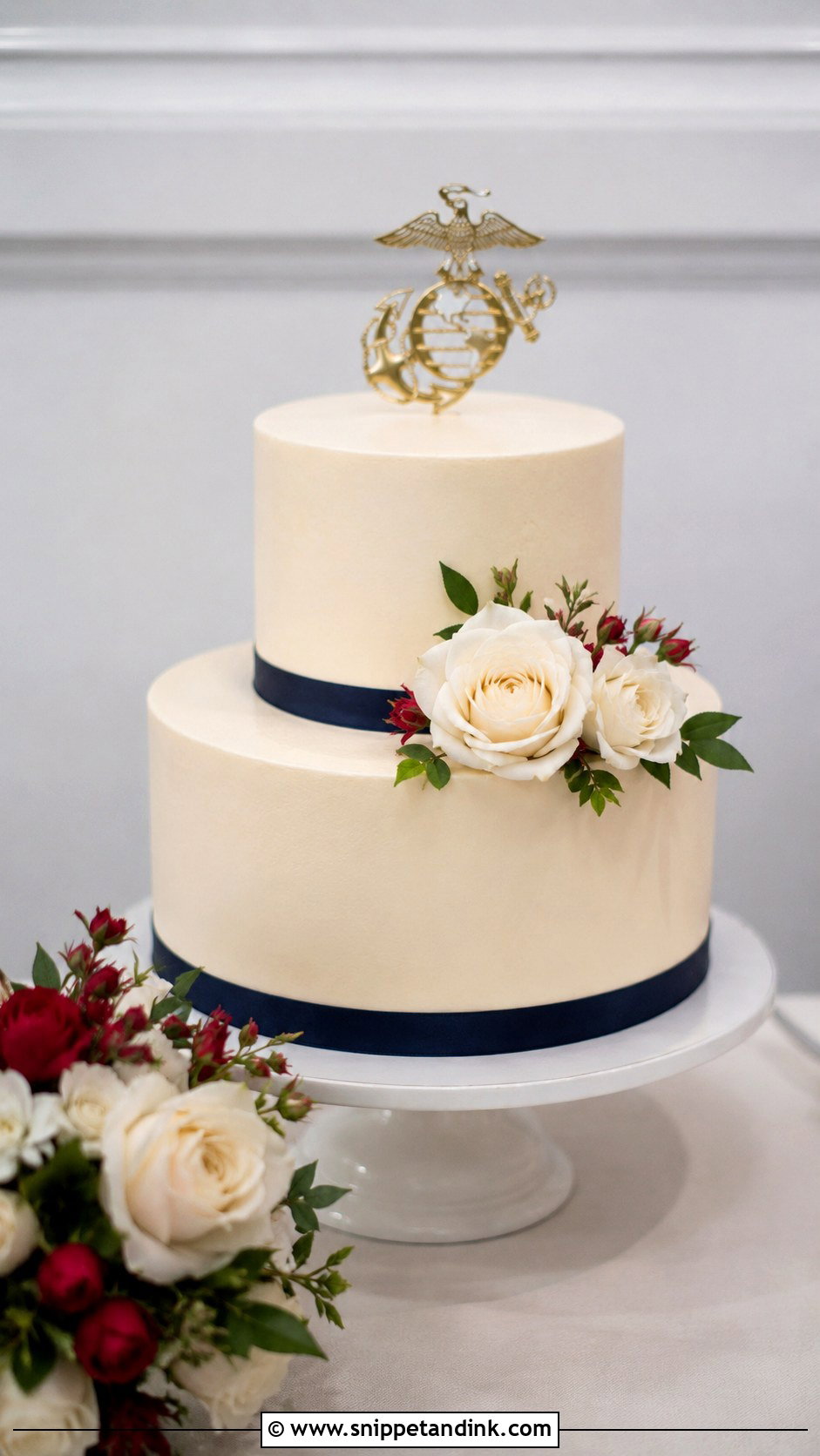 Marine Corps Wedding Cake With Simple Topper - Snippet and Ink - 25 Marine Corps Wedding Cake Ideas