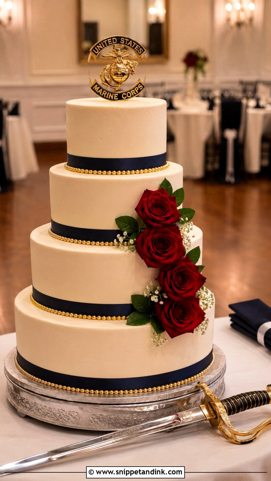 Marine Corps Wedding Cake With Sword Cutting - Snippet and Ink - 25 Marine Corps Wedding Cake Ideas