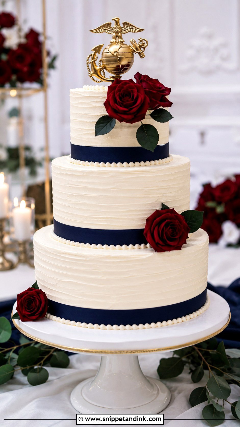 Marine Corps Wedding Cake With White Roses - Snippet and Ink - 25 Marine Corps Wedding Cake Ideas