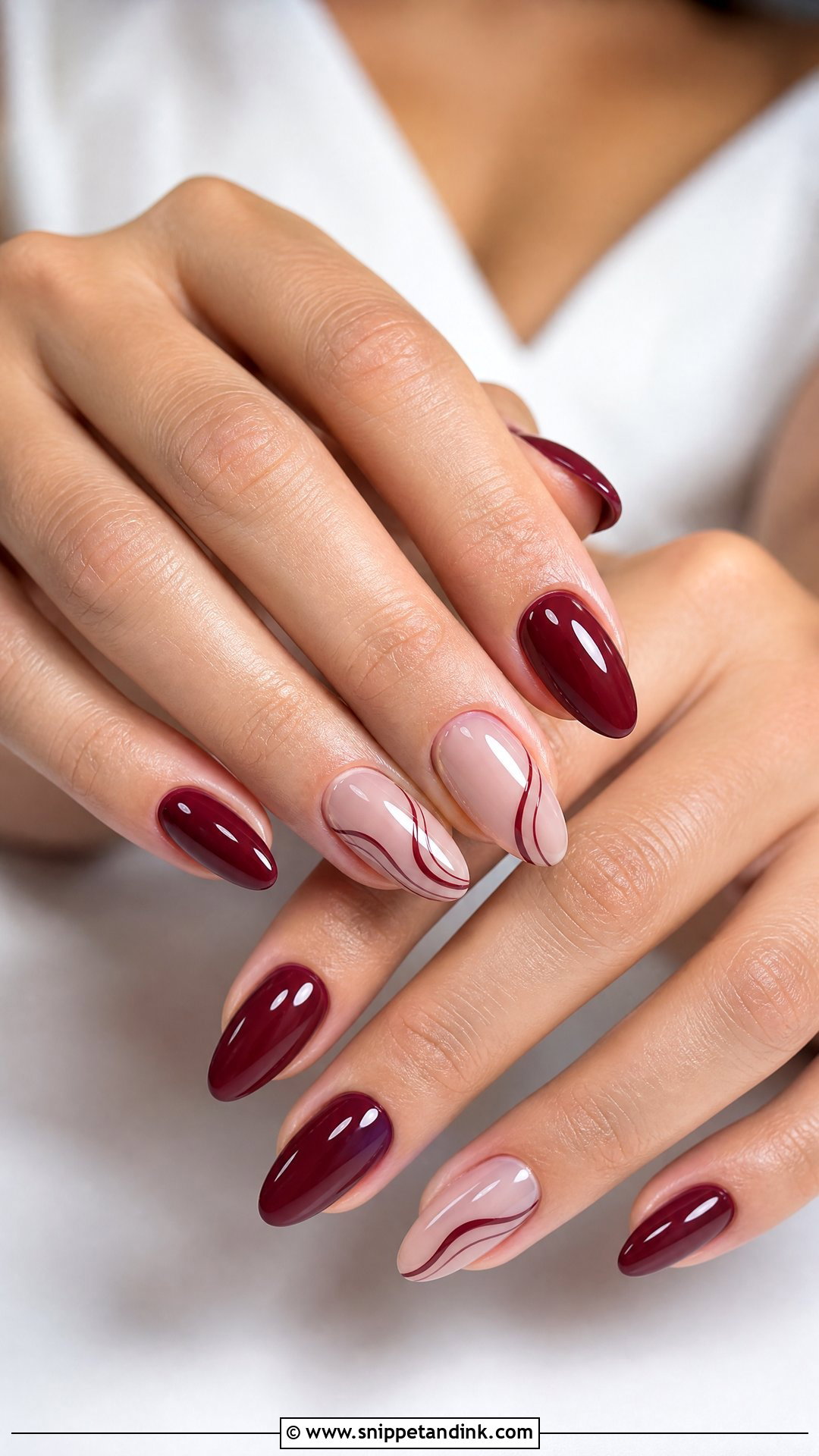 Maroon Almond Wedding Nails - Snippet and Ink - 25 Maroon Wedding Nail Art Ideas