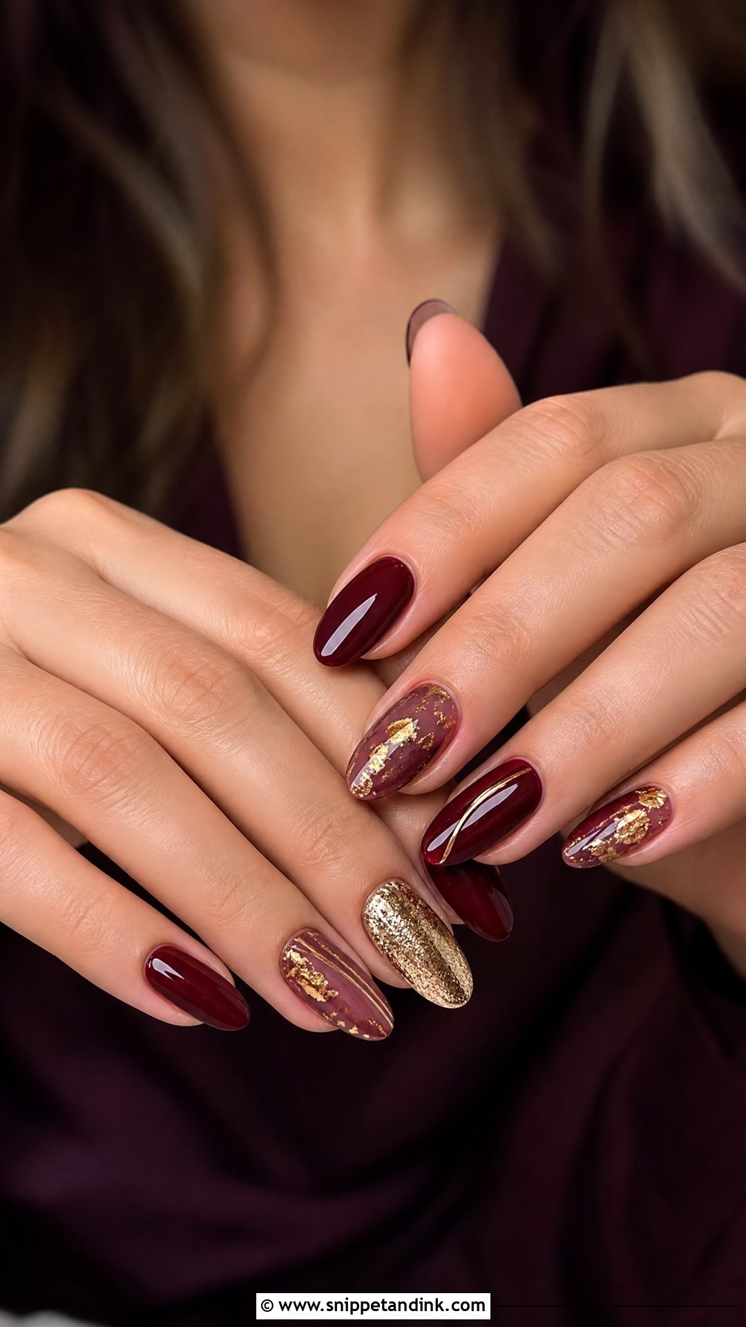 Maroon And Gold Bridal Nails - Snippet and Ink - 25 Maroon Bridal Nails