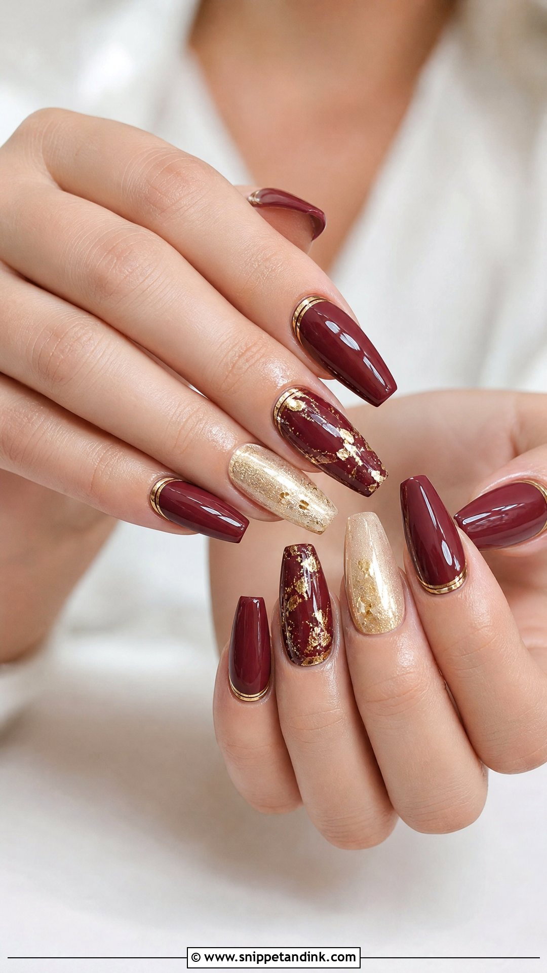 Maroon And Gold Wedding Nails - Snippet and Ink - 25 Maroon Wedding Nail Art Ideas