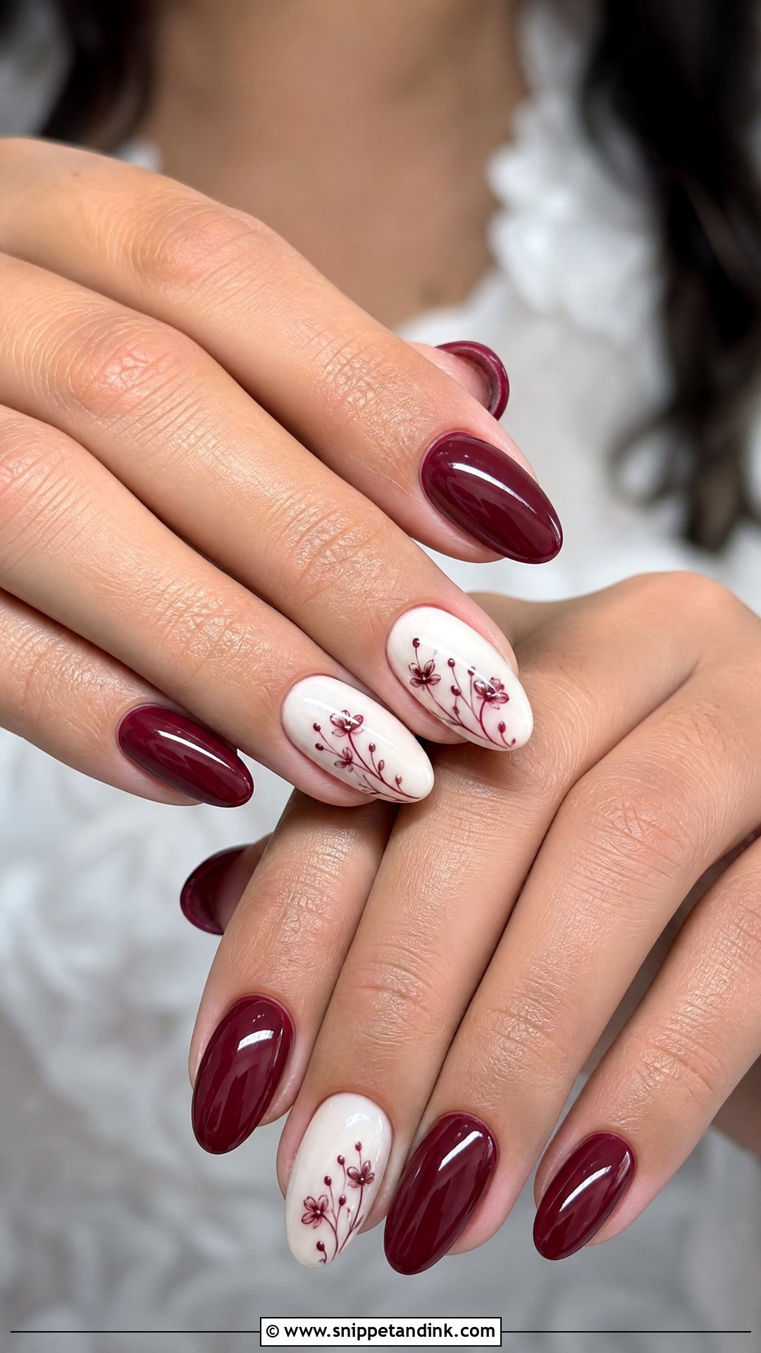 Maroon And White Bridal Nails - Snippet and Ink - 25 Maroon Bridal Nails